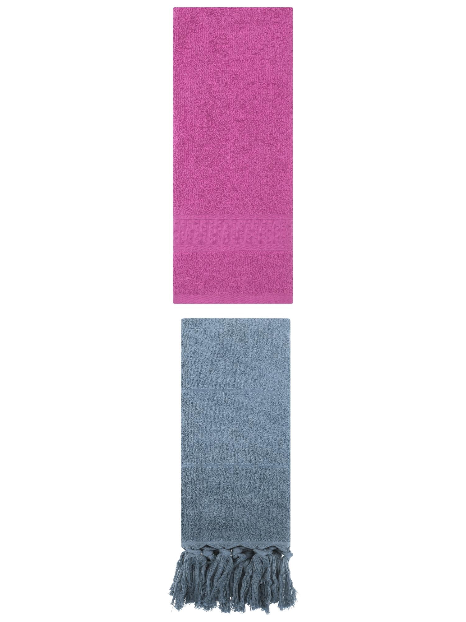 Unique Bargains 2 Packs Textured Tassels Hand Towel Blue/Dark Pink 14" x 30"/13" x 30"