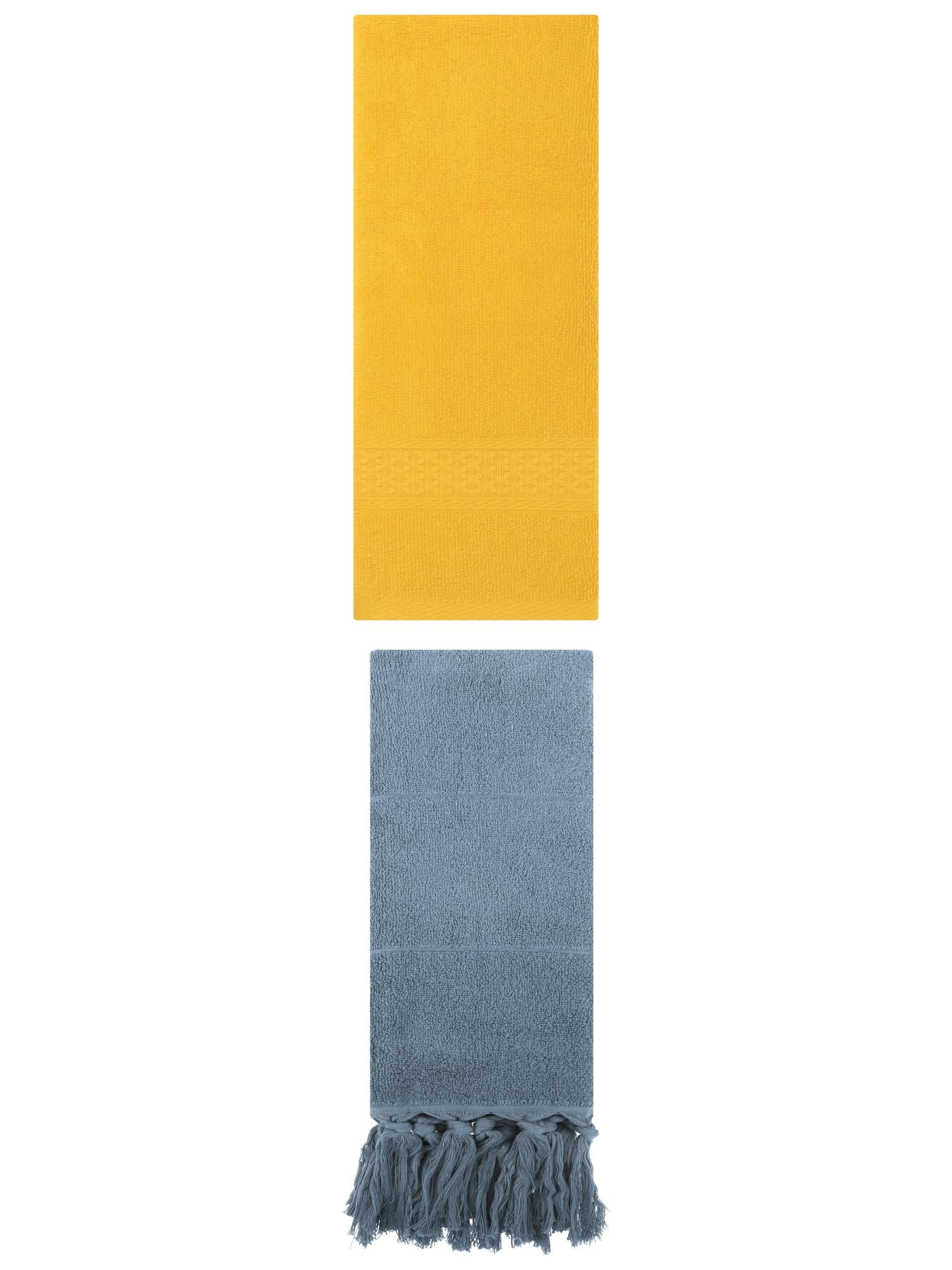 Unique Bargains 2 Packs Textured Tassels Hand Towel Blue/Yellow 14" x 30"/13" x 30"