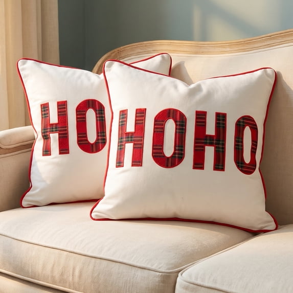 Unique Bargains 2 Pack Throw Pillow Covers Tartan Cushion Cases Red Plaid HoHoHo 18"x18"