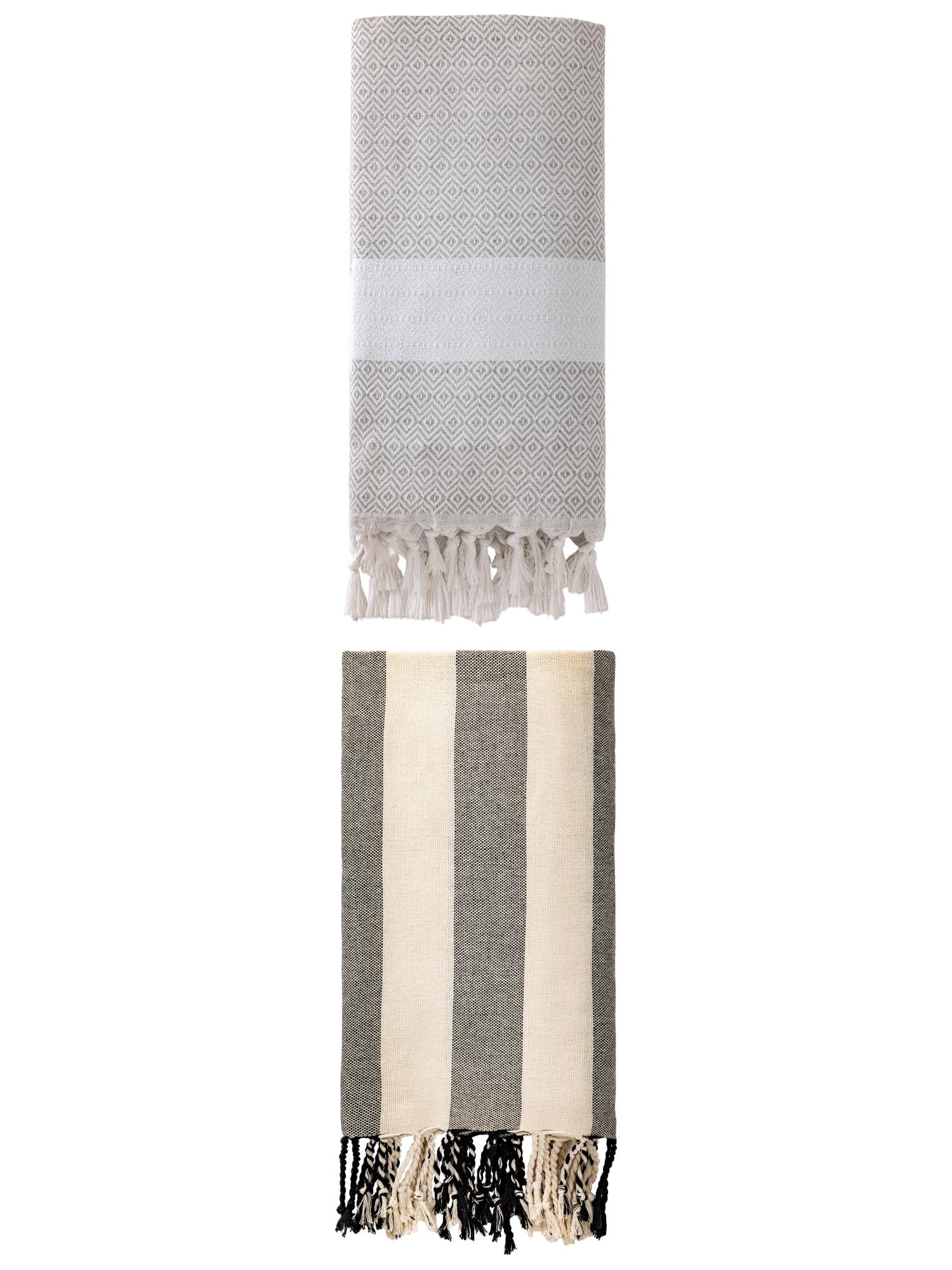 Unique Bargains 2 Pack Turkish Beach Towel, Anti-Sand & Fast Drying Grey/Black 71" x 40"