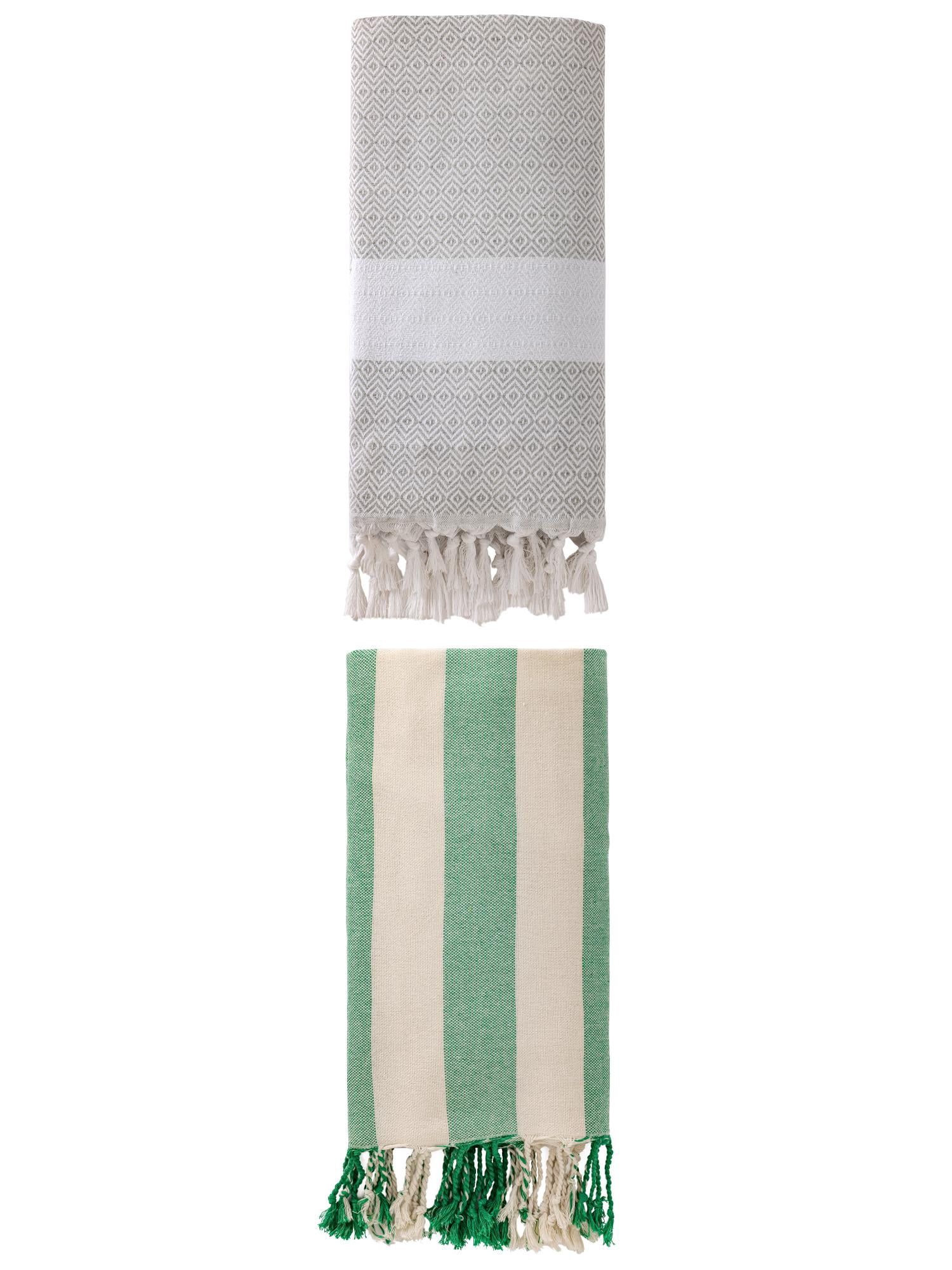 Unique Bargains 2 Pack Turkish Beach Towel, Anti-Sand & Fast Drying Grey/Green 71" x 40"