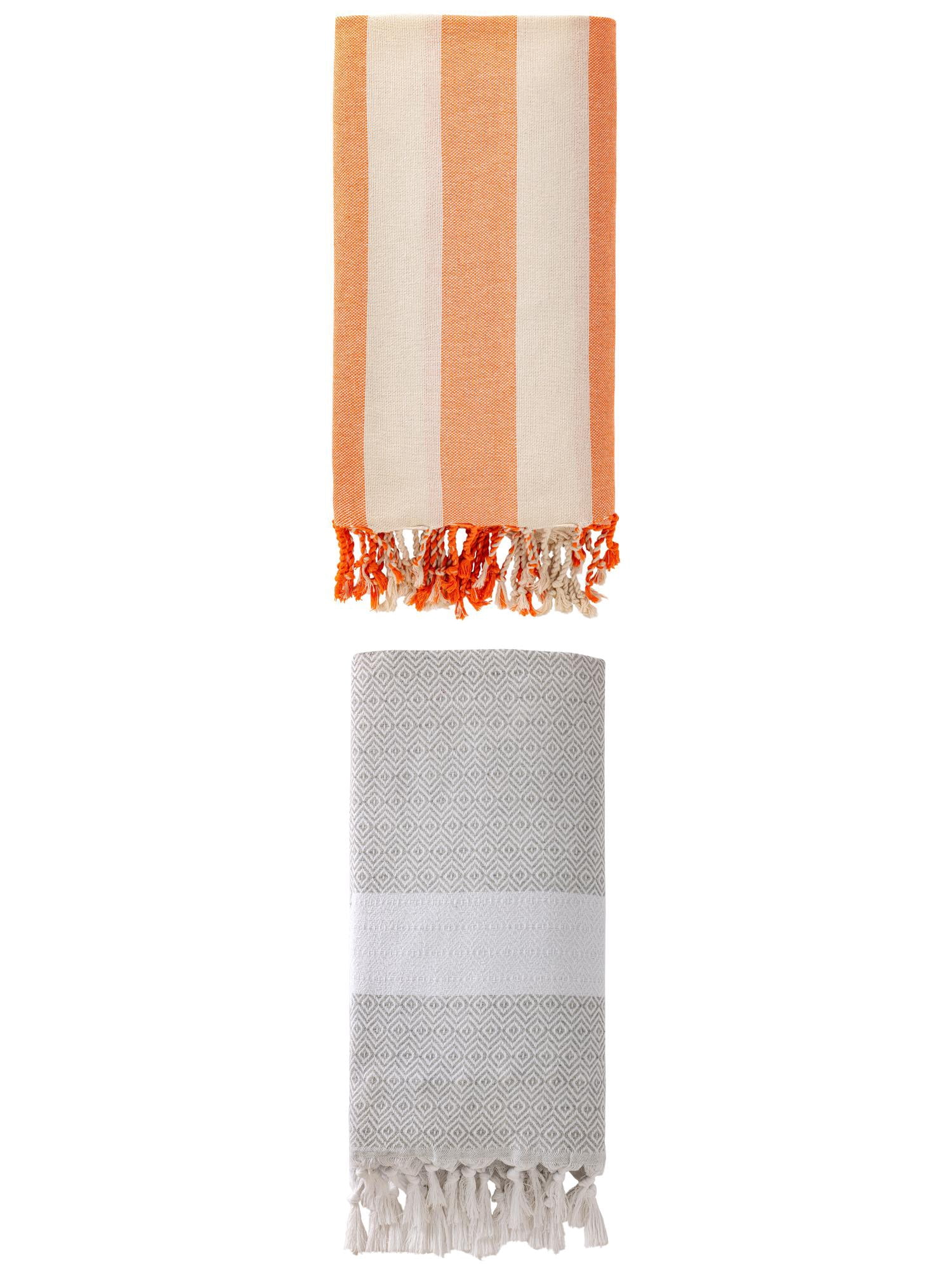 Unique Bargains 2 Pack Turkish Beach Towel, Anti-Sand & Fast Drying Grey/Orange 71" x 40"