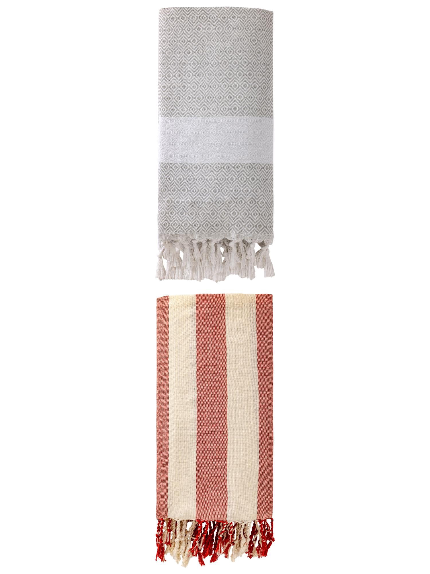 Unique Bargains 2 Pack Turkish Beach Towel, Anti-Sand & Fast Drying Grey/Red 71" x 40"