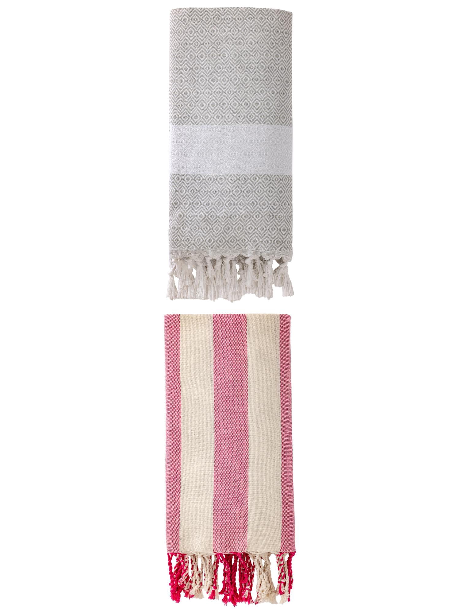 Unique Bargains 2 Pack Turkish Beach Towel, Anti-Sand & Fast Drying Grey/Rose Red 71"x 40"