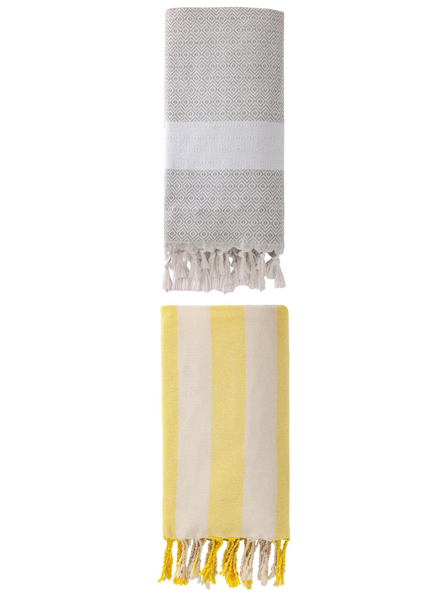 Unique Bargains 2 Pack Turkish Beach Towel, Anti-Sand & Fast Drying Grey/Yellow 71" x 40"