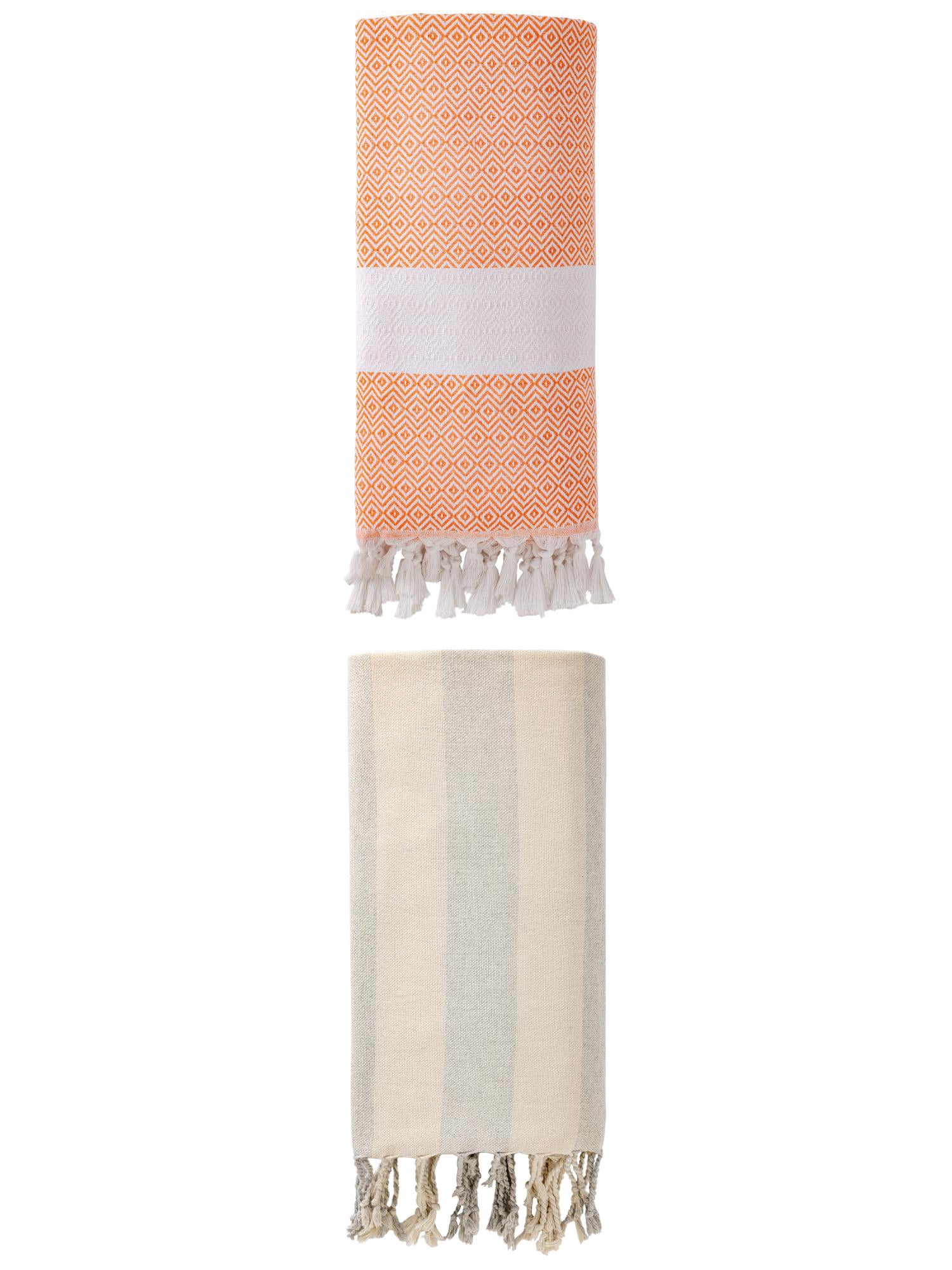Unique Bargains 2 Pack Turkish Beach Towel, Anti-Sand & Fast Drying Orange/Grey 71" x 40"