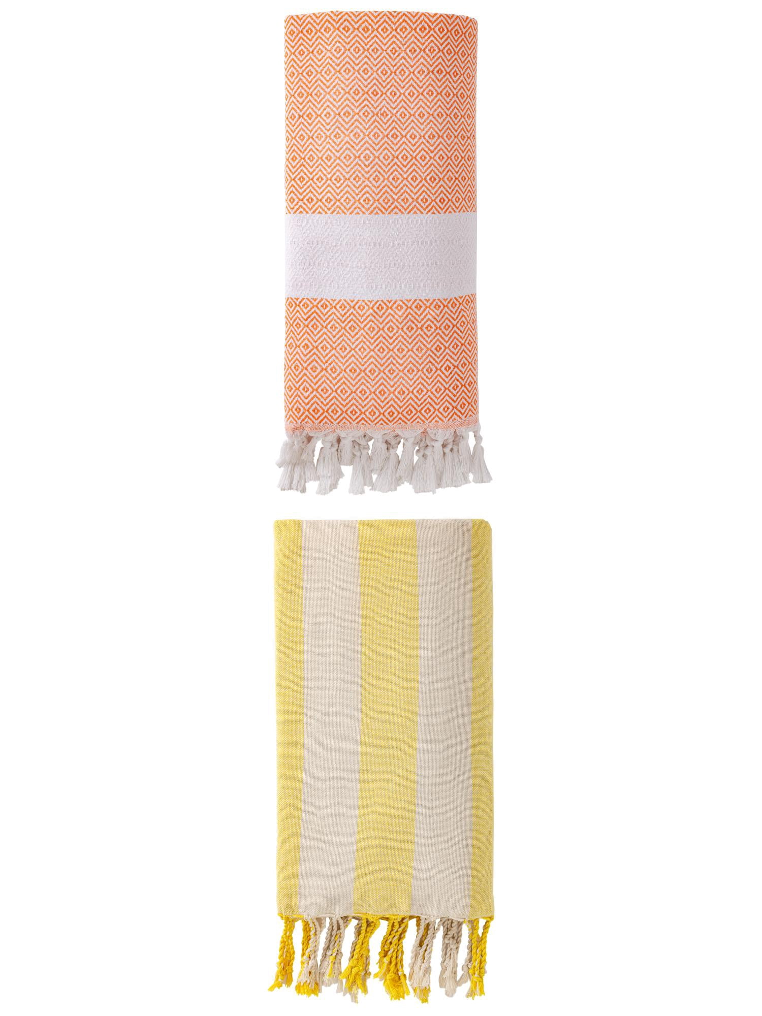 Unique Bargains 2 Pack Turkish Beach Towel, Anti-Sand & Fast Drying Orange/Yellow 71"x 40"