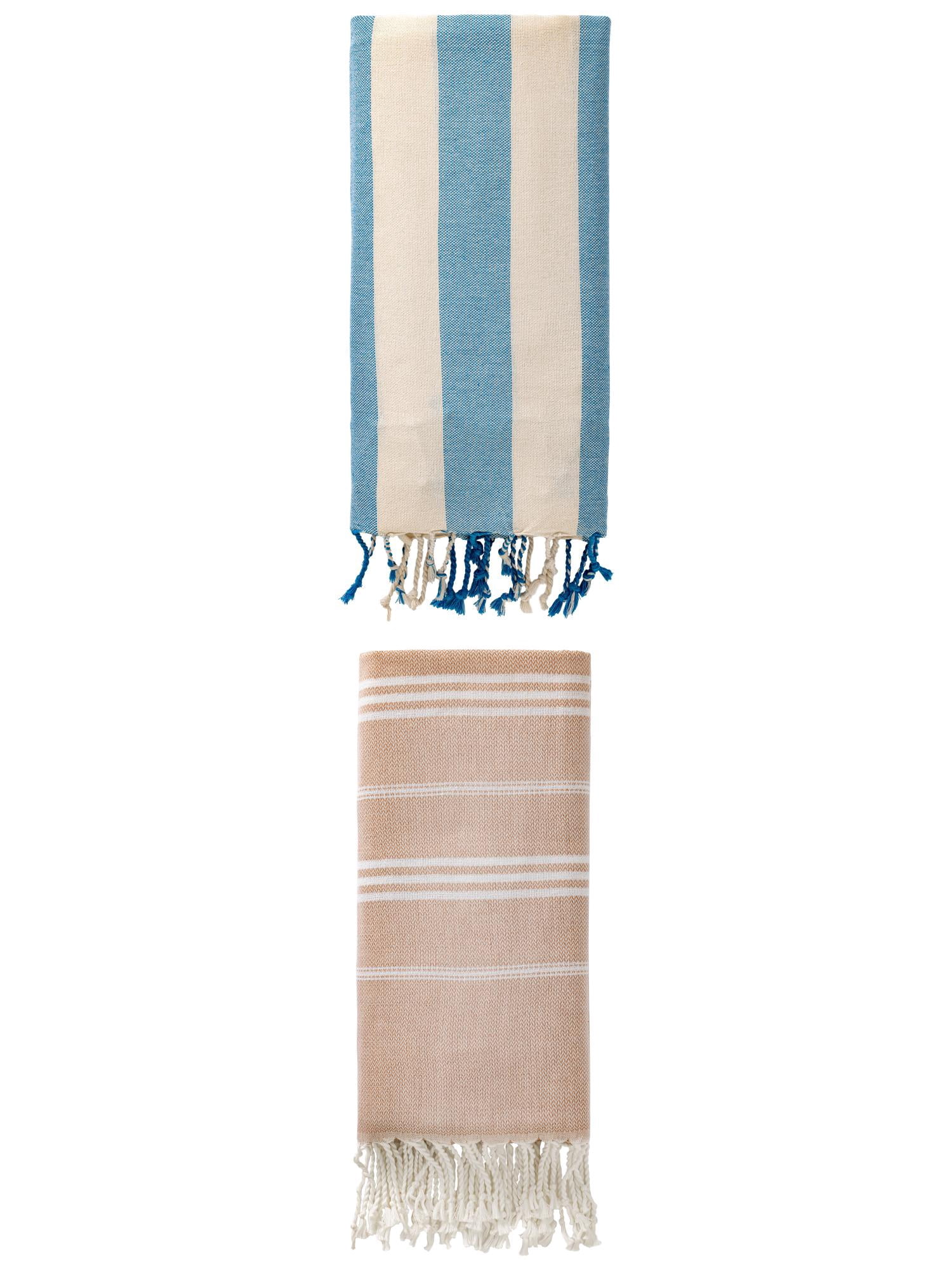 Unique Bargains 2 Pack Turkish Beach Towel Sand Resistant Brown/Blue 71" x 35"/71" x 40"