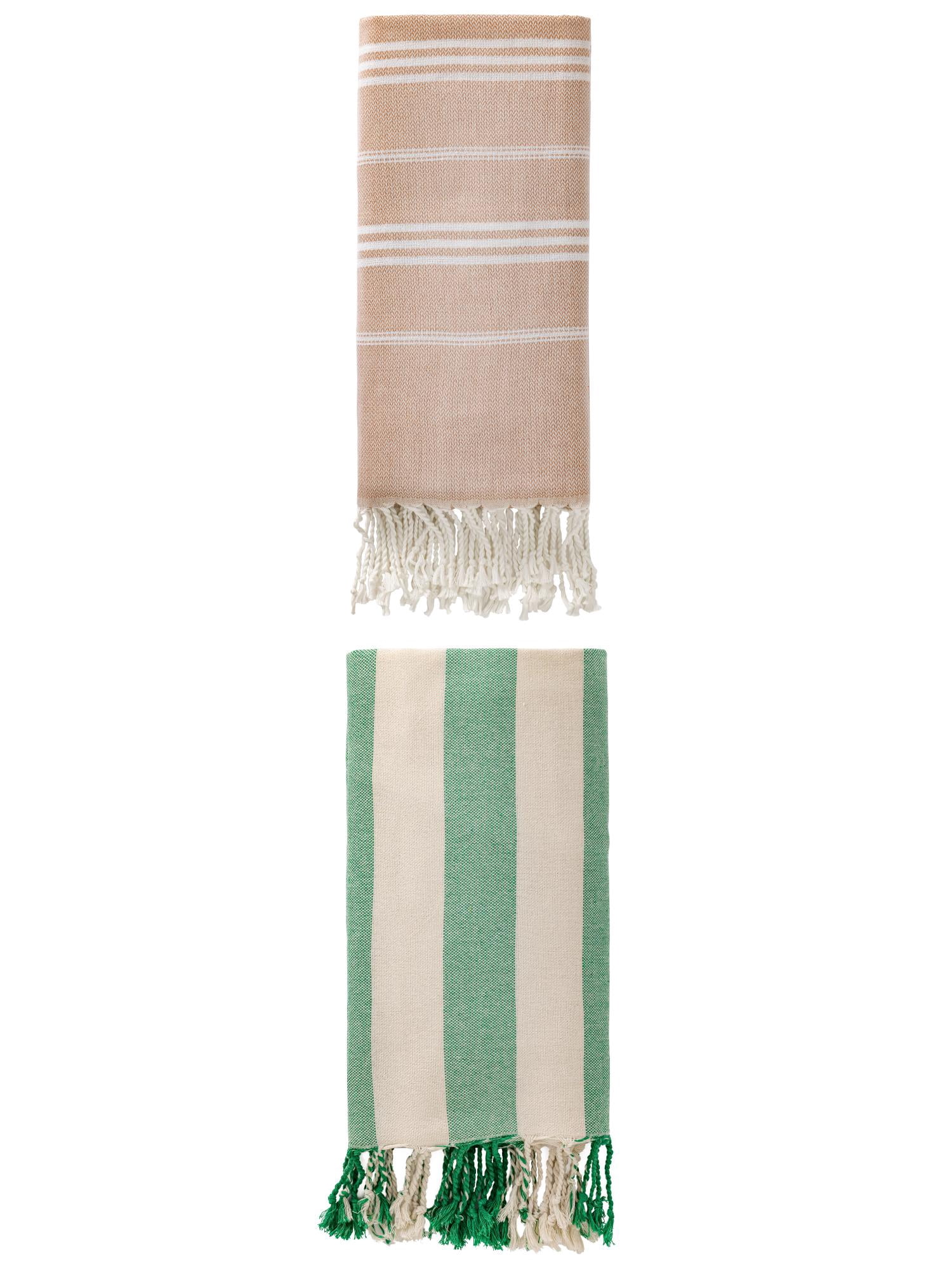 Unique Bargains 2 Pack Turkish Beach Towel Sand Resistant Brown/Green 71" x 35"/71" x 40"