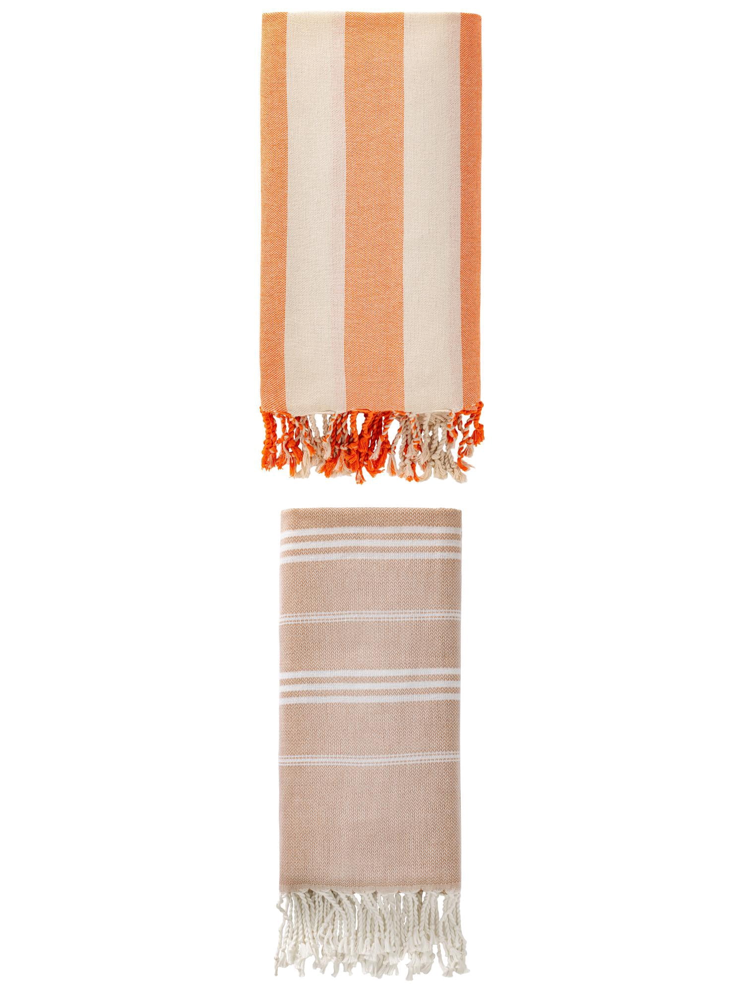 Unique Bargains 2 Pack Turkish Beach Towel Sand Resistant Brown/Orange 71" x 35"/71" x 40"