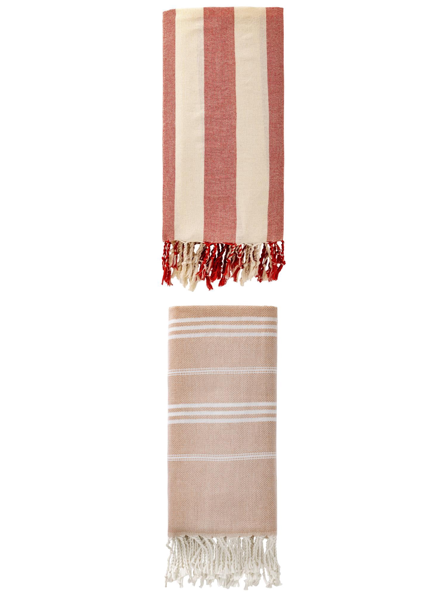 Unique Bargains 2 Pack Turkish Beach Towel Sand Resistant Brown/Red 71" x 35"/71" x 40"