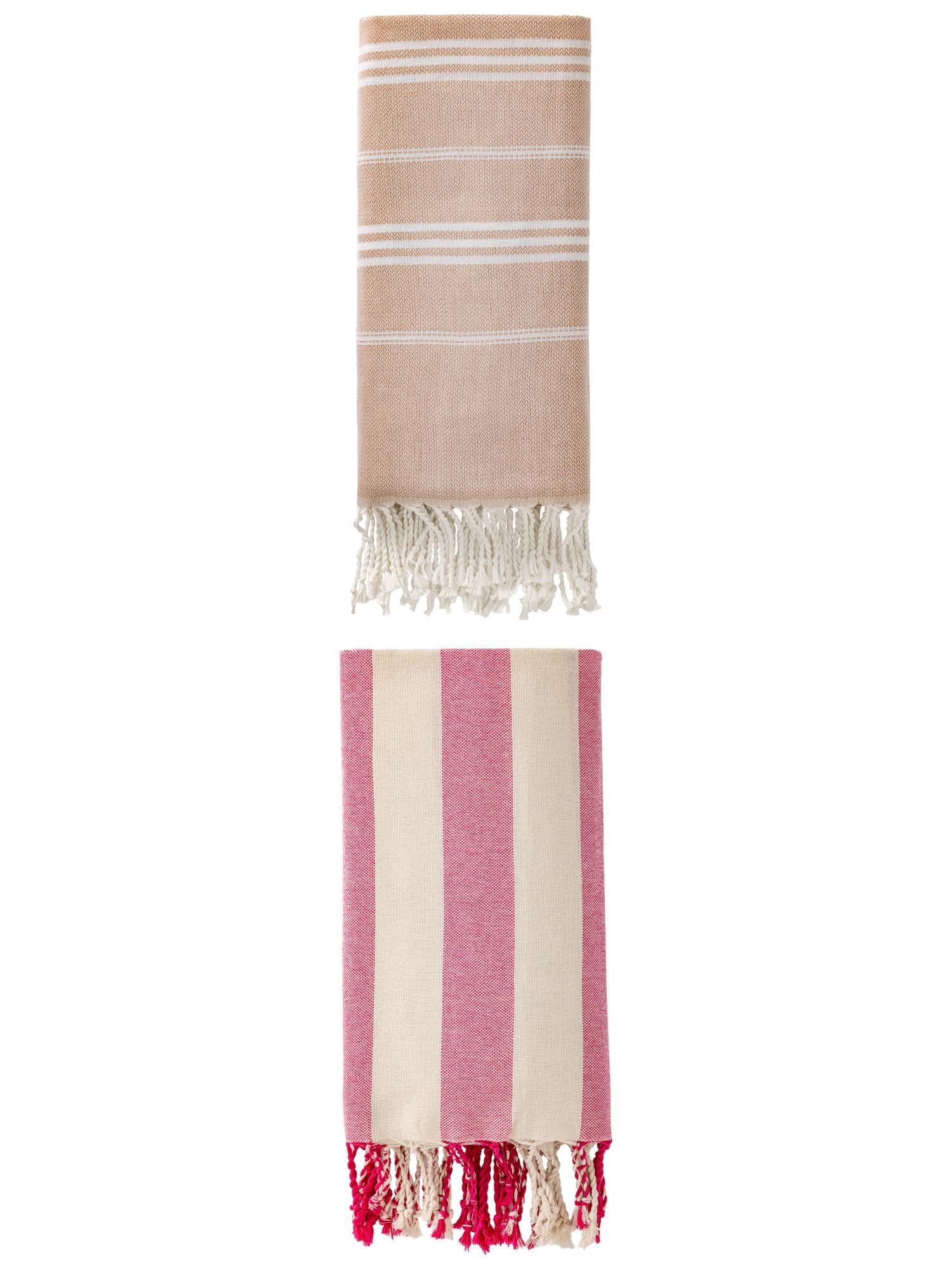 Unique Bargains 2 Pack Turkish Beach Towel Sand Resistant Brown/Rose Red 71"x 35"/71"x 40"