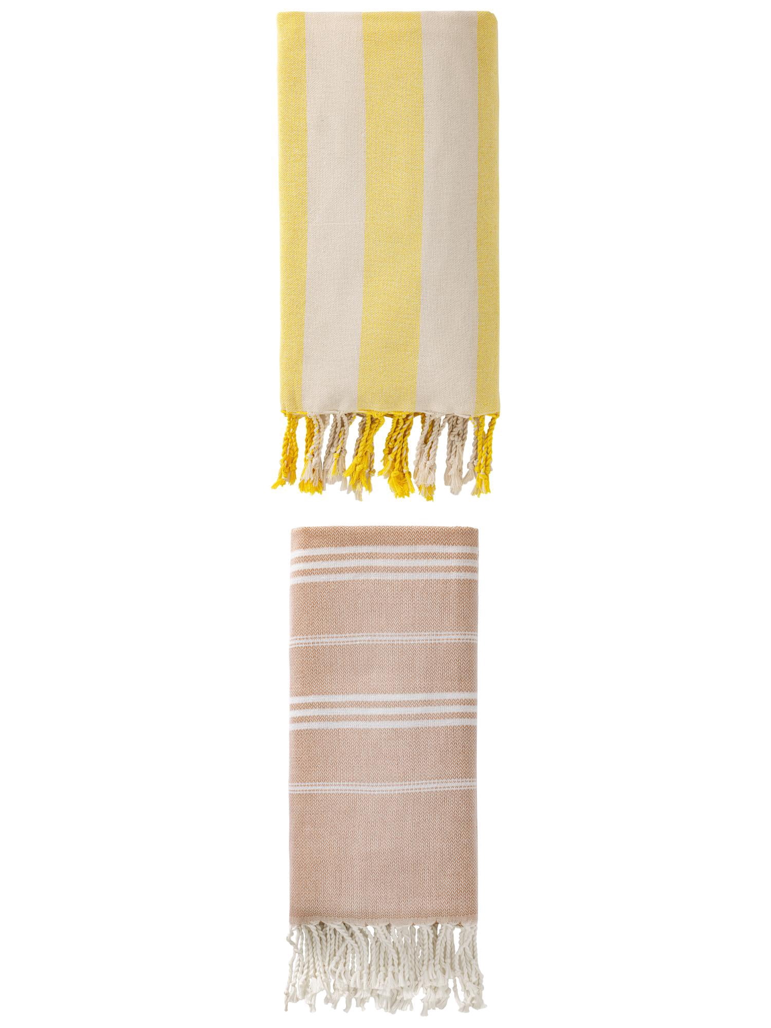 Unique Bargains 2 Pack Turkish Beach Towel Sand Resistant Brown/Yellow 71" x 35"/71" x 40"