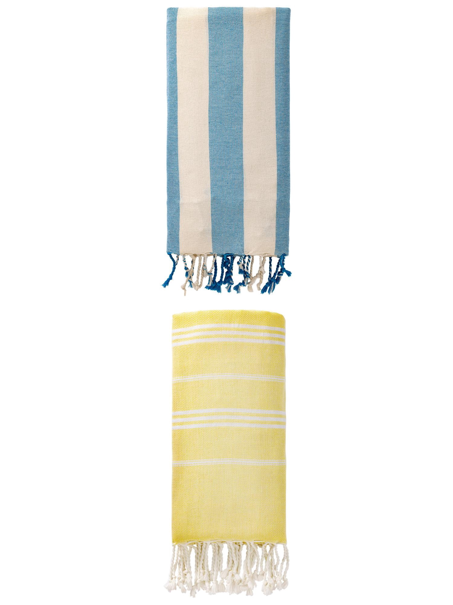 Unique Bargains 2 Pack Turkish Beach Towel Sand Resistant Yellow/Blue 71" x 35"/71" x 40"