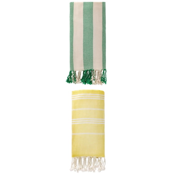 Unique Bargains 2 Pack Turkish Beach Towel Sand Resistant Yellow/Green 71" x 35"/71" x 40"