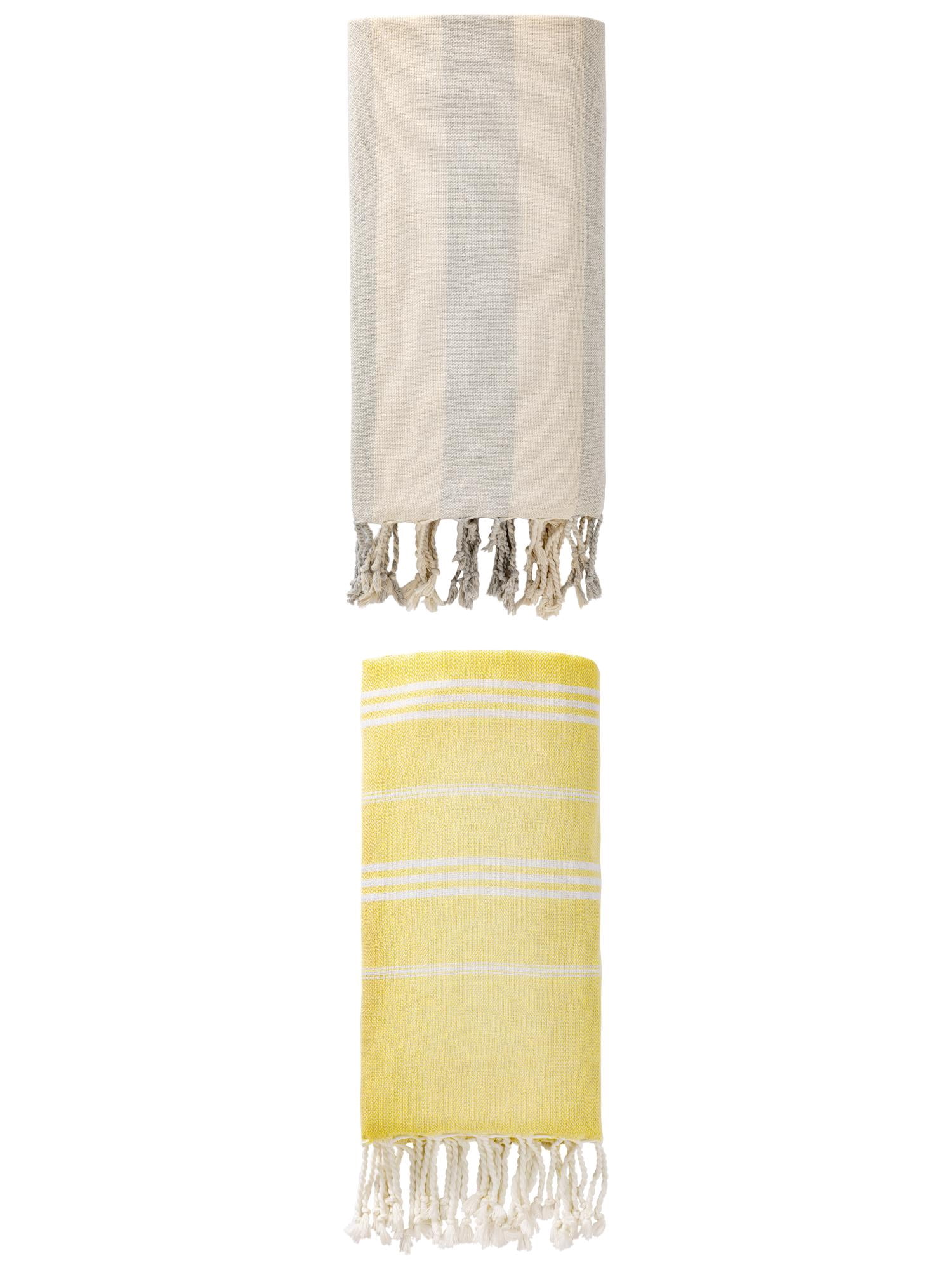 Unique Bargains 2 Pack Turkish Beach Towel Sand Resistant Yellow/Grey 71" x 35"/71" x 40"