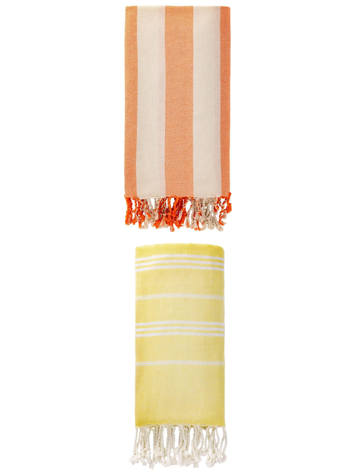Unique Bargains 2 Pack Turkish Beach Towel Sand Resistant Yellow/Orange 71"x 35"/71" x 40"