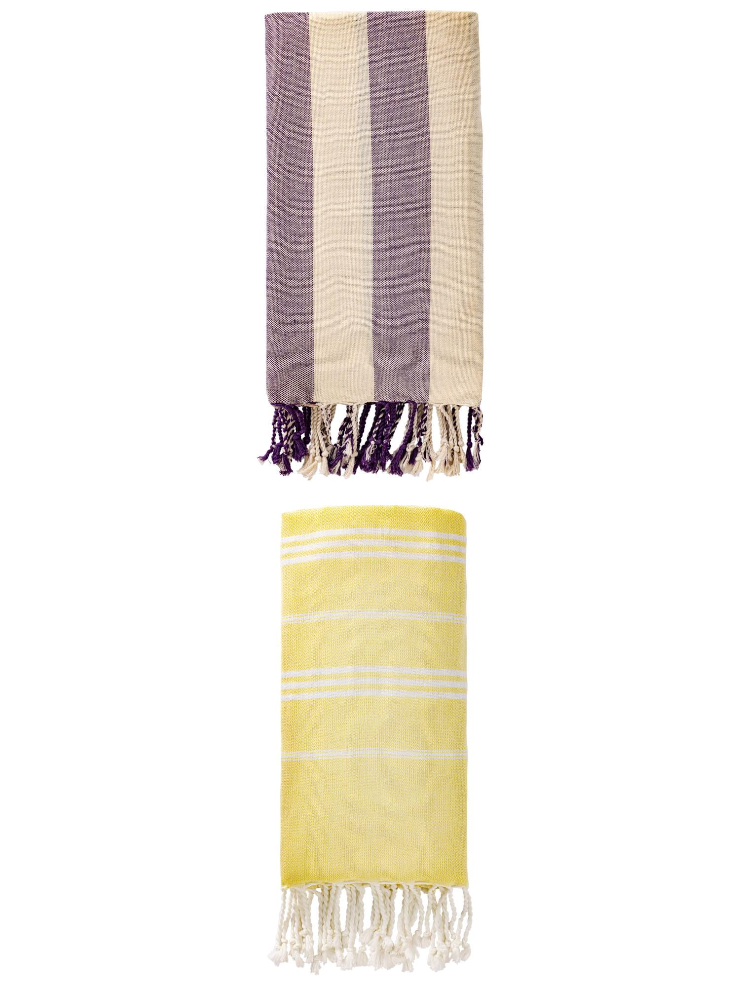 Unique Bargains 2 Pack Turkish Beach Towel Sand Resistant Yellow/Purple 71"x 35"/71" x 40"