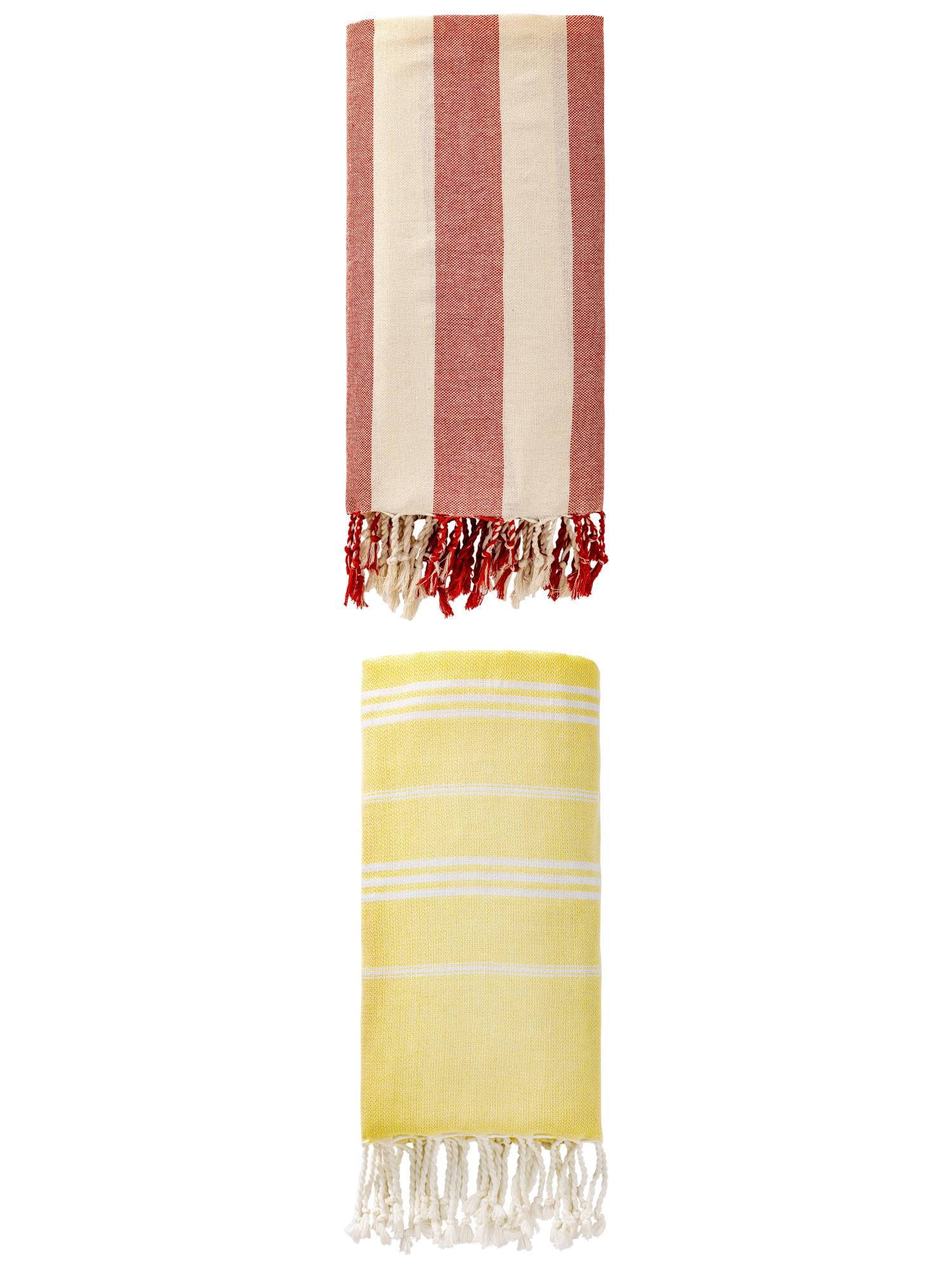 Unique Bargains 2 Pack Turkish Beach Towel Sand Resistant Yellow/Red 71" x 35"/71" x 40"