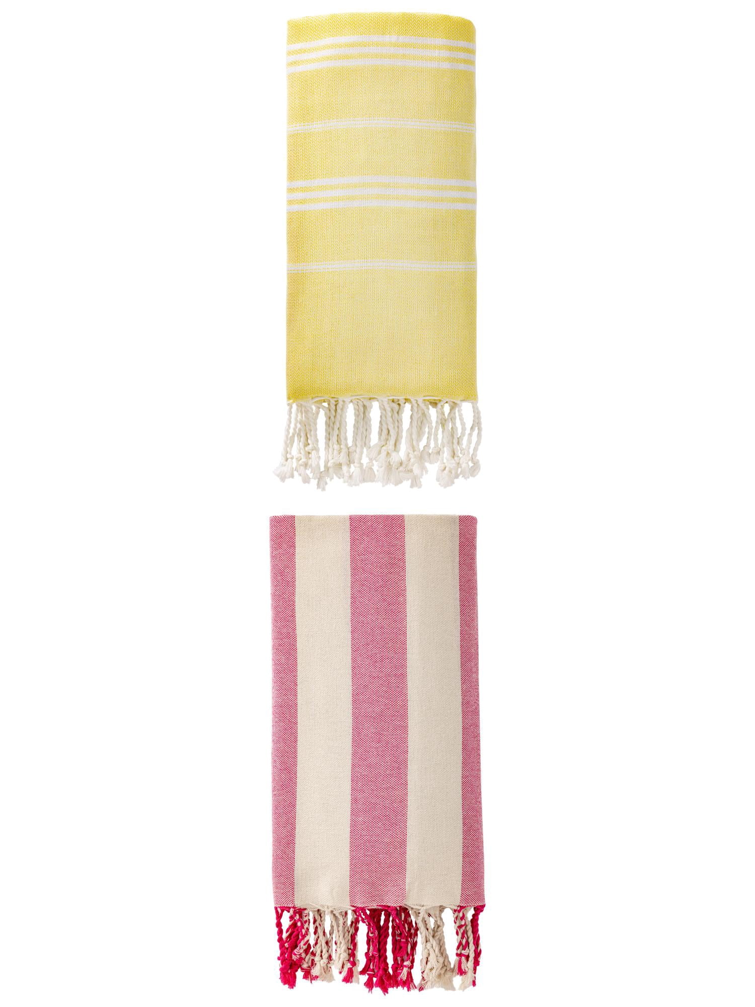 Unique Bargains 2 Pack Turkish Beach Towel Sand Resistant Yellow/Rose Red 71"x35"/71"x 40"