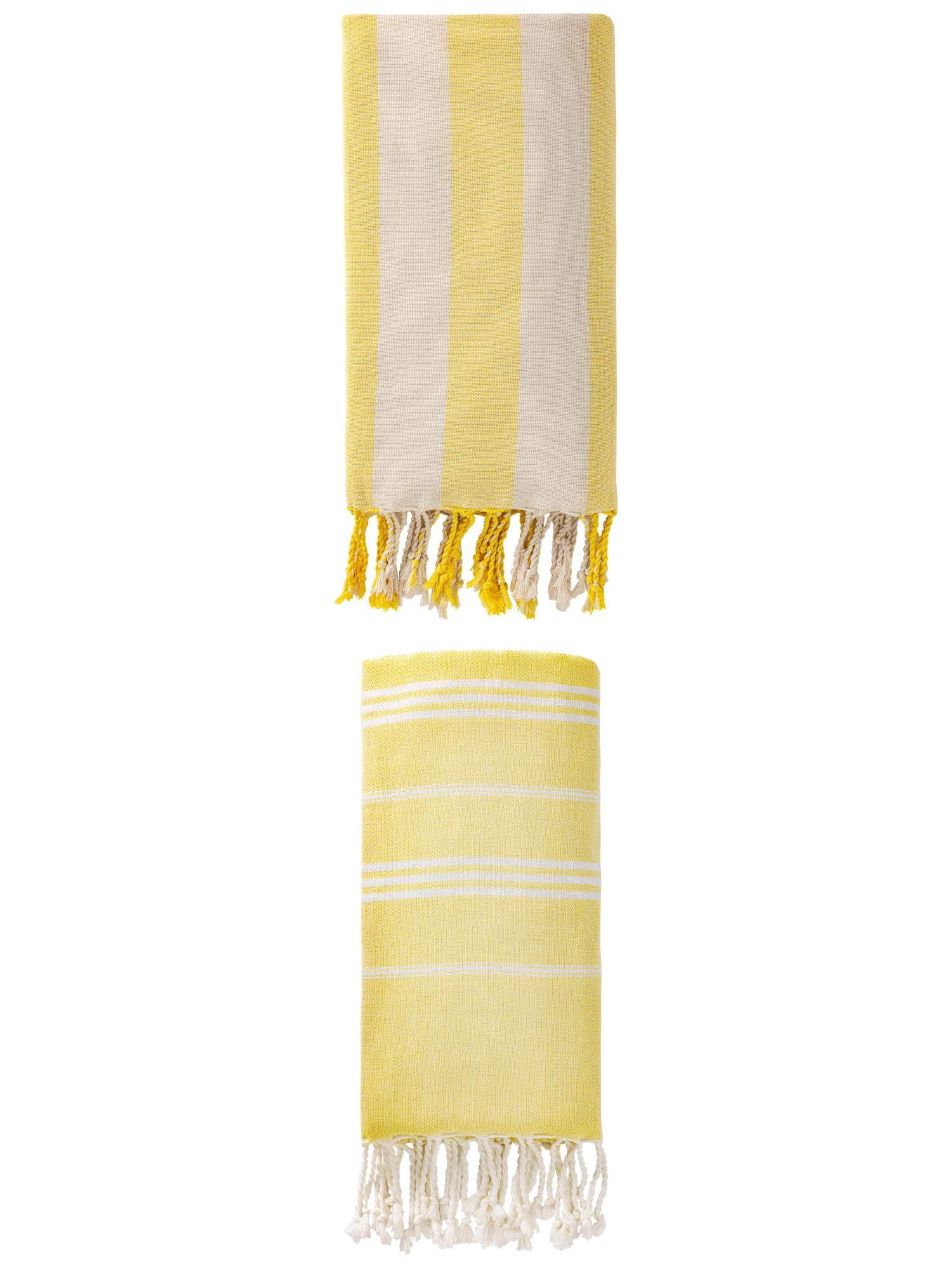 Unique Bargains 2 Pack Turkish Beach Towel Sand Resistant Yellow/Yellow 71"x 35"/71" x 40"
