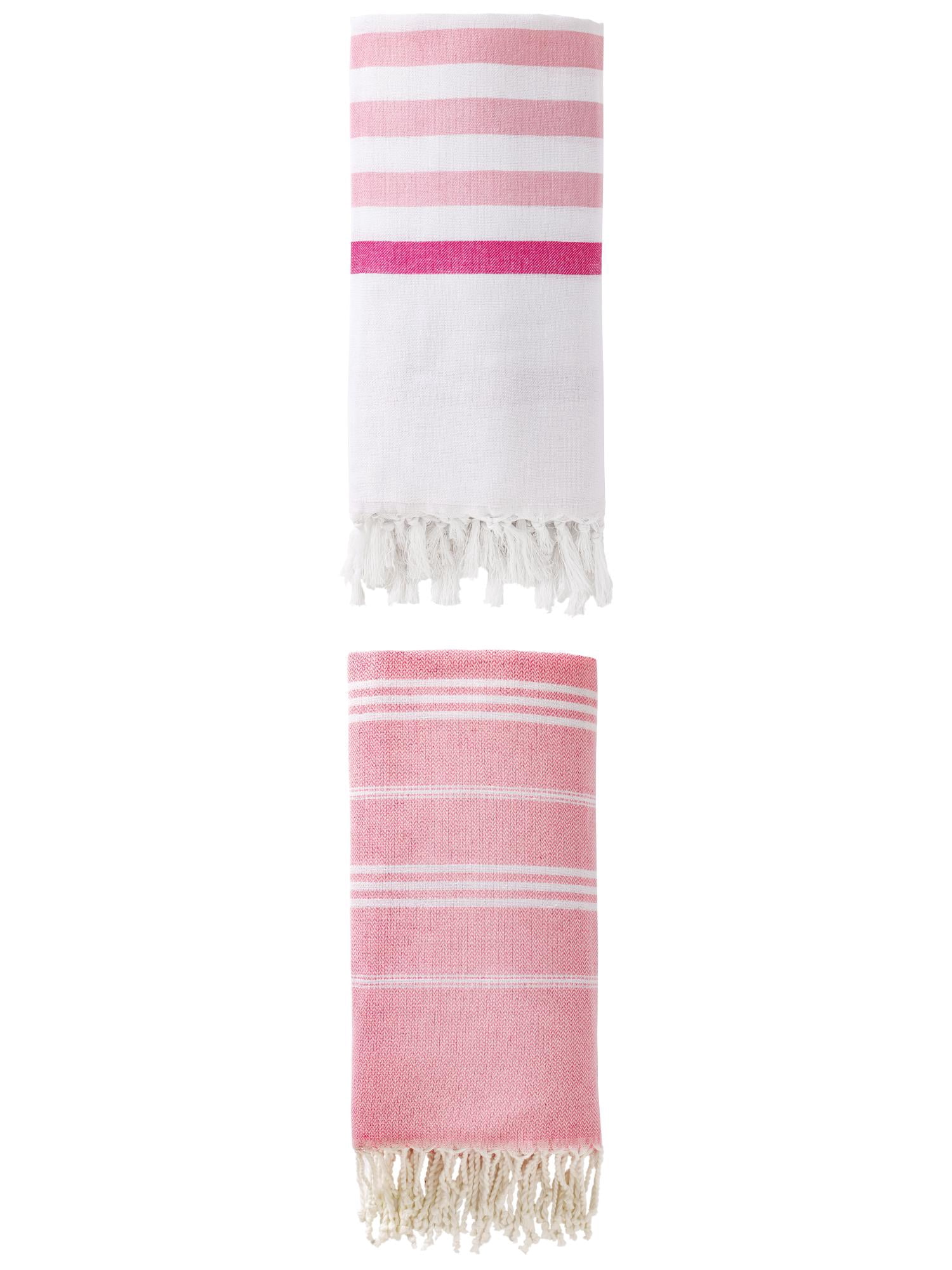 Unique Bargains 2 Pack Turkish Durable Beach Towel Pink 71"x40"/71"x35"