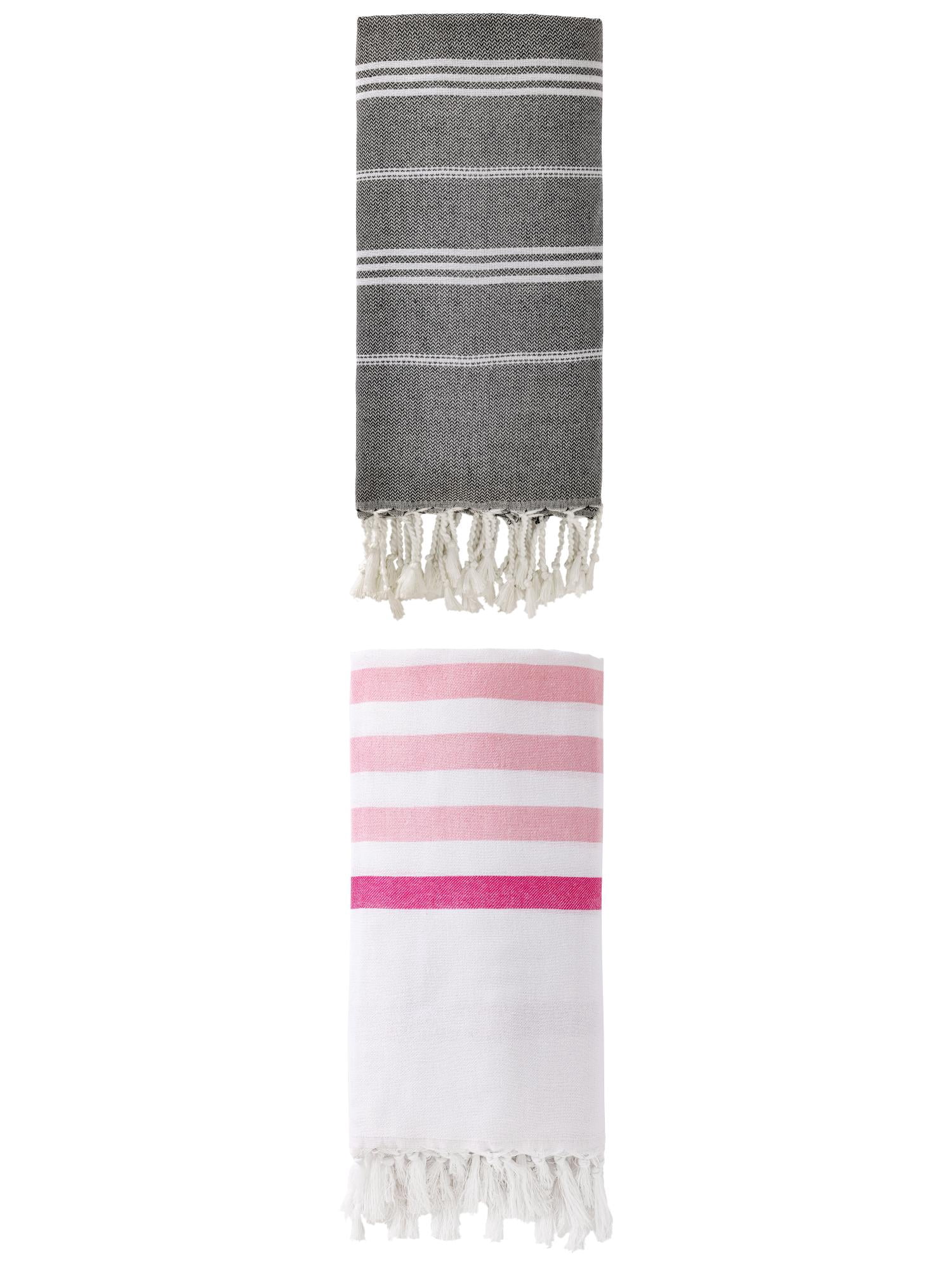 Unique Bargains 2 Pack Turkish Durable Beach Towel Pink/Black 71"x40"/71"x35"