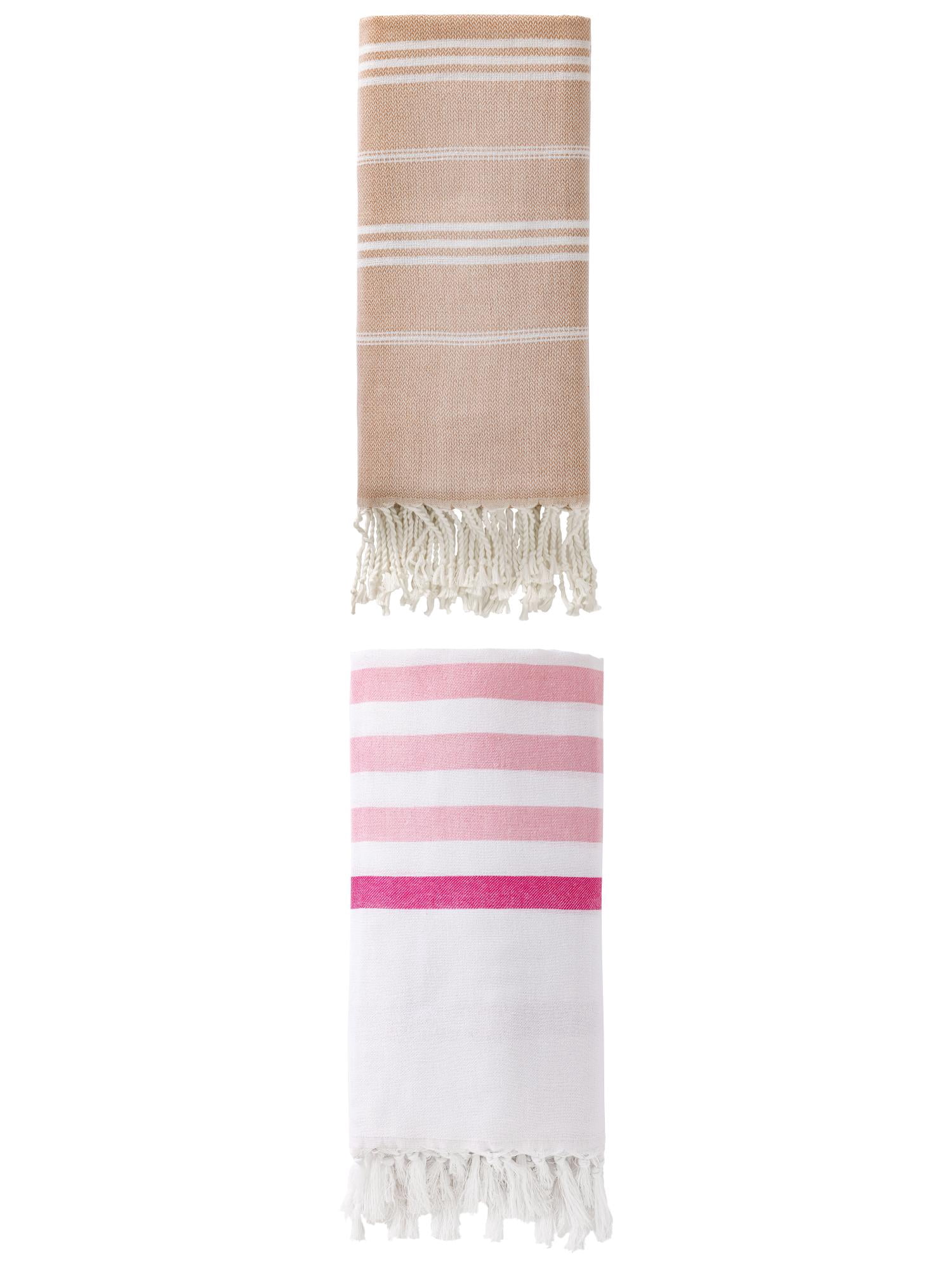 Unique Bargains 2 Pack Turkish Durable Beach Towel Pink/Brown 71"x40"/71"x35"