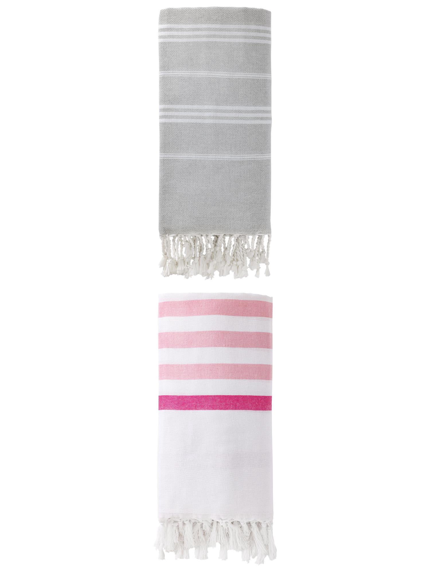 Unique Bargains 2 Pack Turkish Durable Beach Towel Pink/Grey 71"x40"/71"x35"