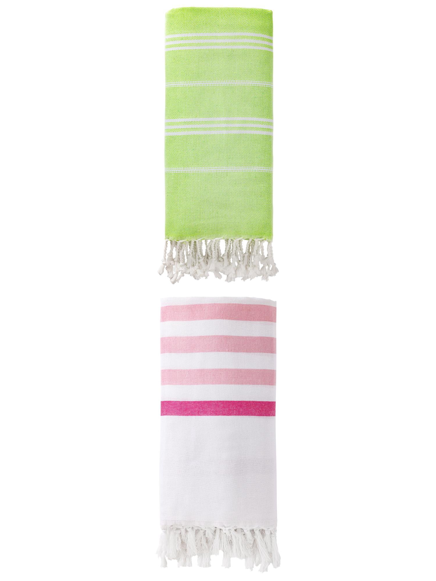 Unique Bargains 2 Pack Turkish Durable Beach Towel Pink/Light Green 71"x40"/71"x35"