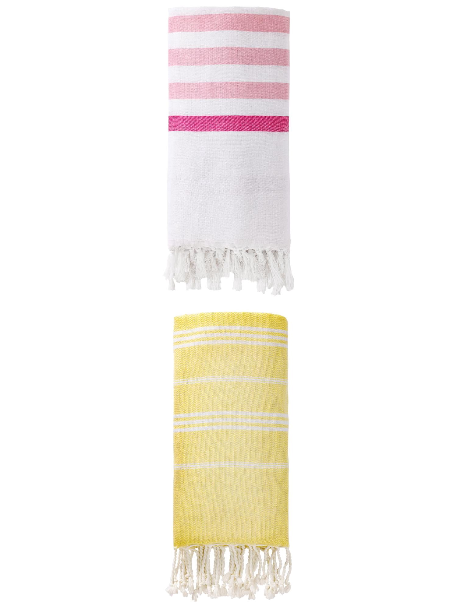 Unique Bargains 2 Pack Turkish Durable Beach Towel Pink/Light Yellow 71"x40"/71"x35"