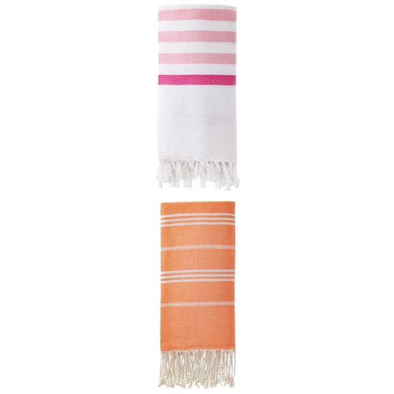 Unique Bargains 2 Pack Turkish Durable Beach Towel Pink/Orange 71"x40"/71"x35"