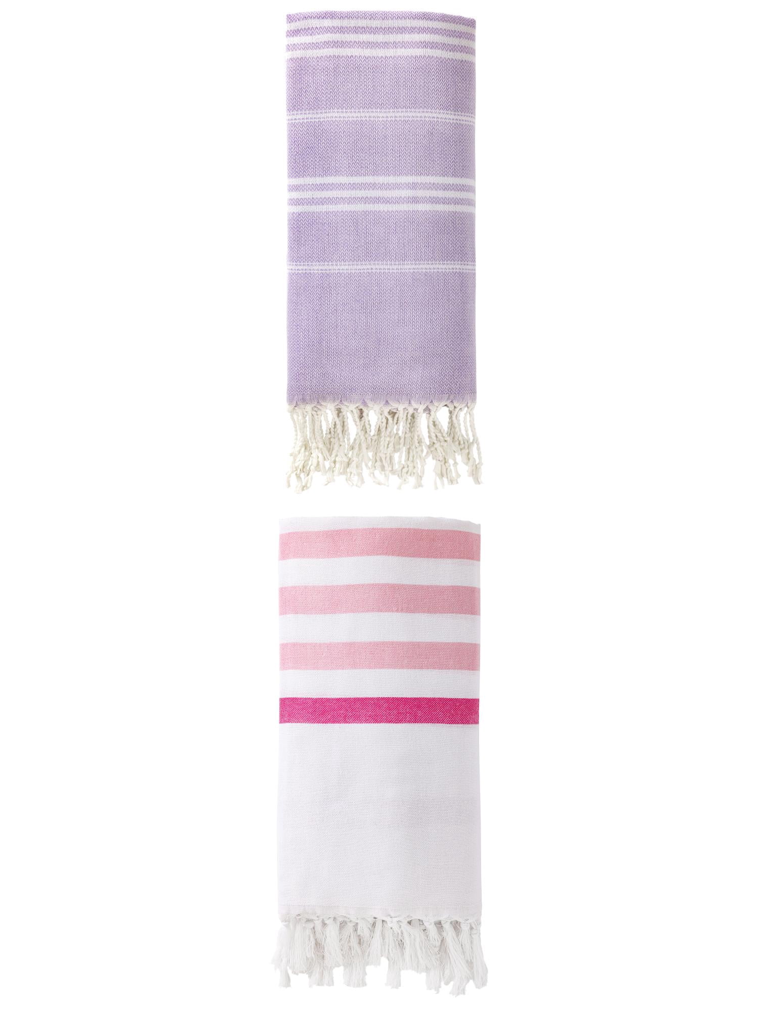 Unique Bargains 2 Pack Turkish Durable Beach Towel Pink/Purple 71"x40"/71"x35"