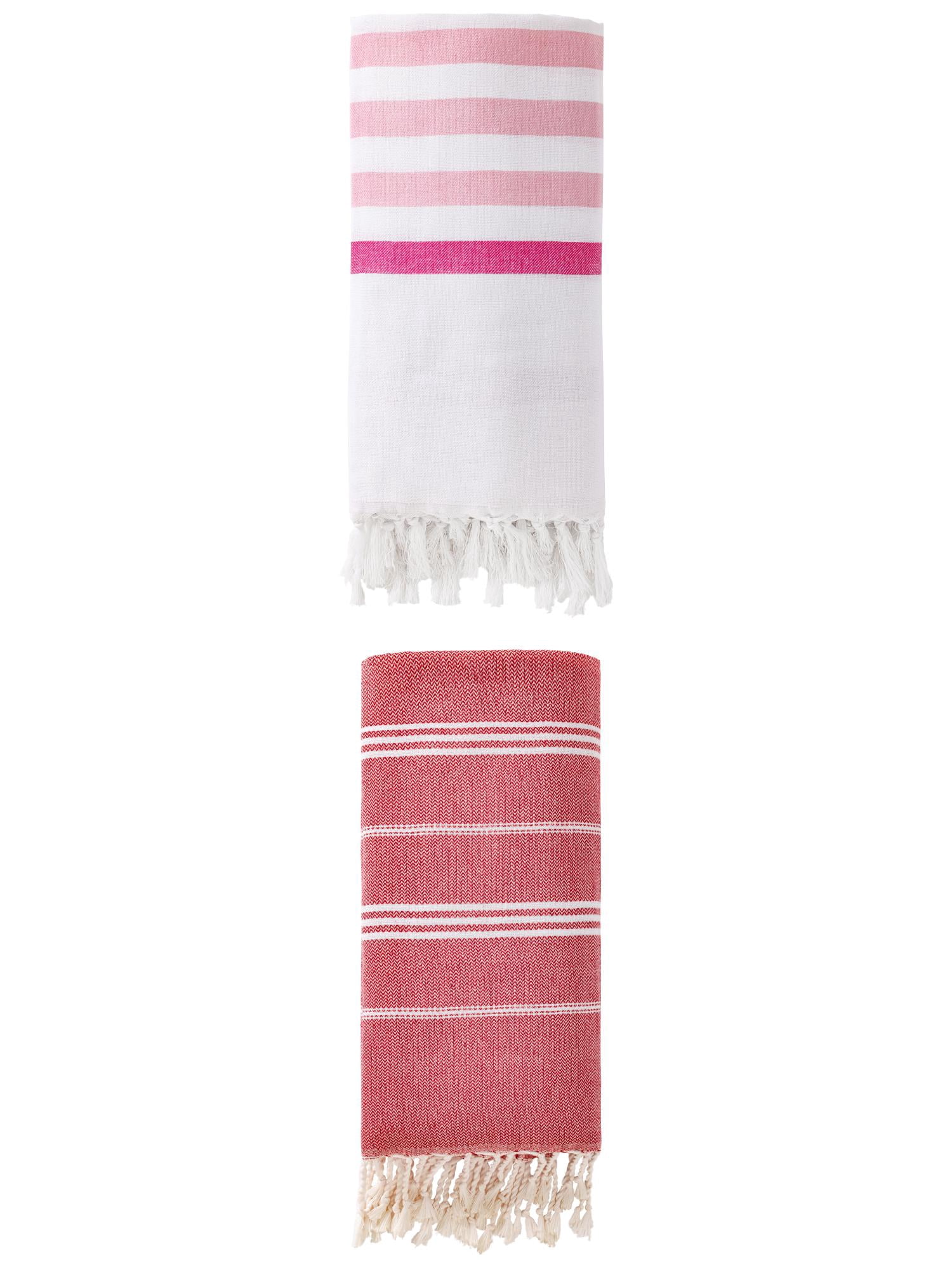 Unique Bargains 2 Pack Turkish Durable Beach Towel Pink/Red 71"x40"/71"x35"