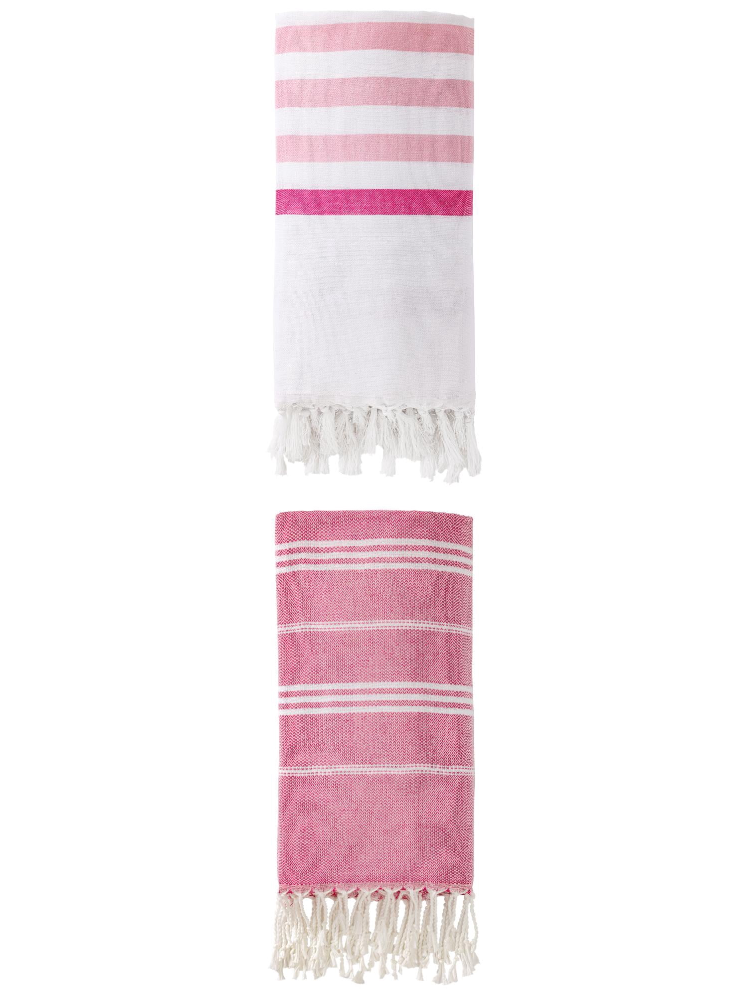 Unique Bargains 2 Pack Turkish Durable Beach Towel Pink/Rose Red 71"x40"/71"x35"