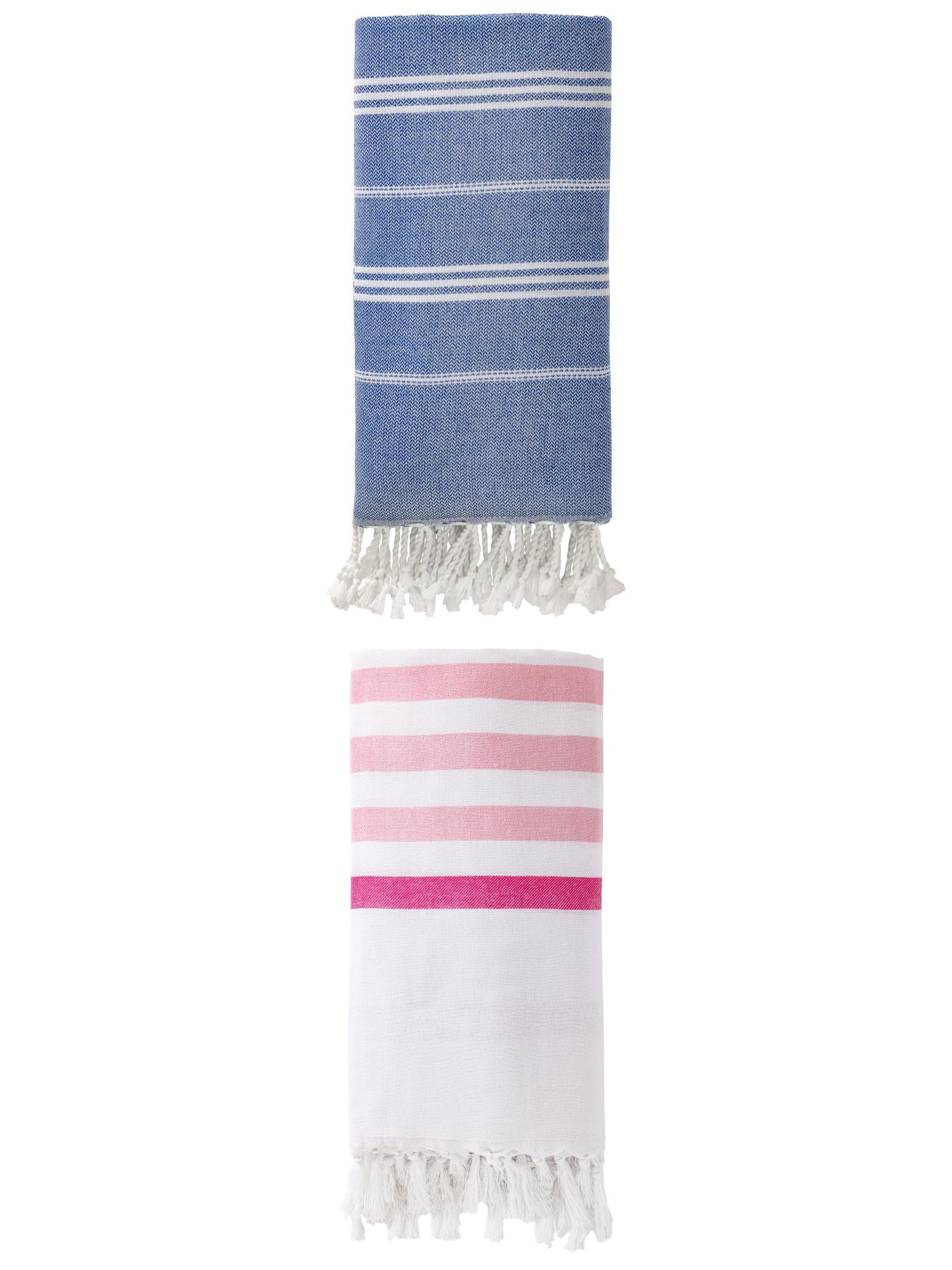 Unique Bargains 2 Pack Turkish Durable Beach Towel Pink/Royal Blue 71"x40"/71"x35"