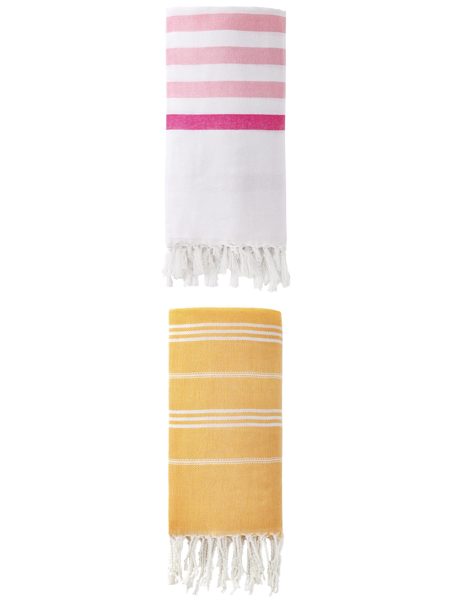 Unique Bargains 2 Pack Turkish Durable Beach Towel Pink/Yellow 71"x40"/71"x35"