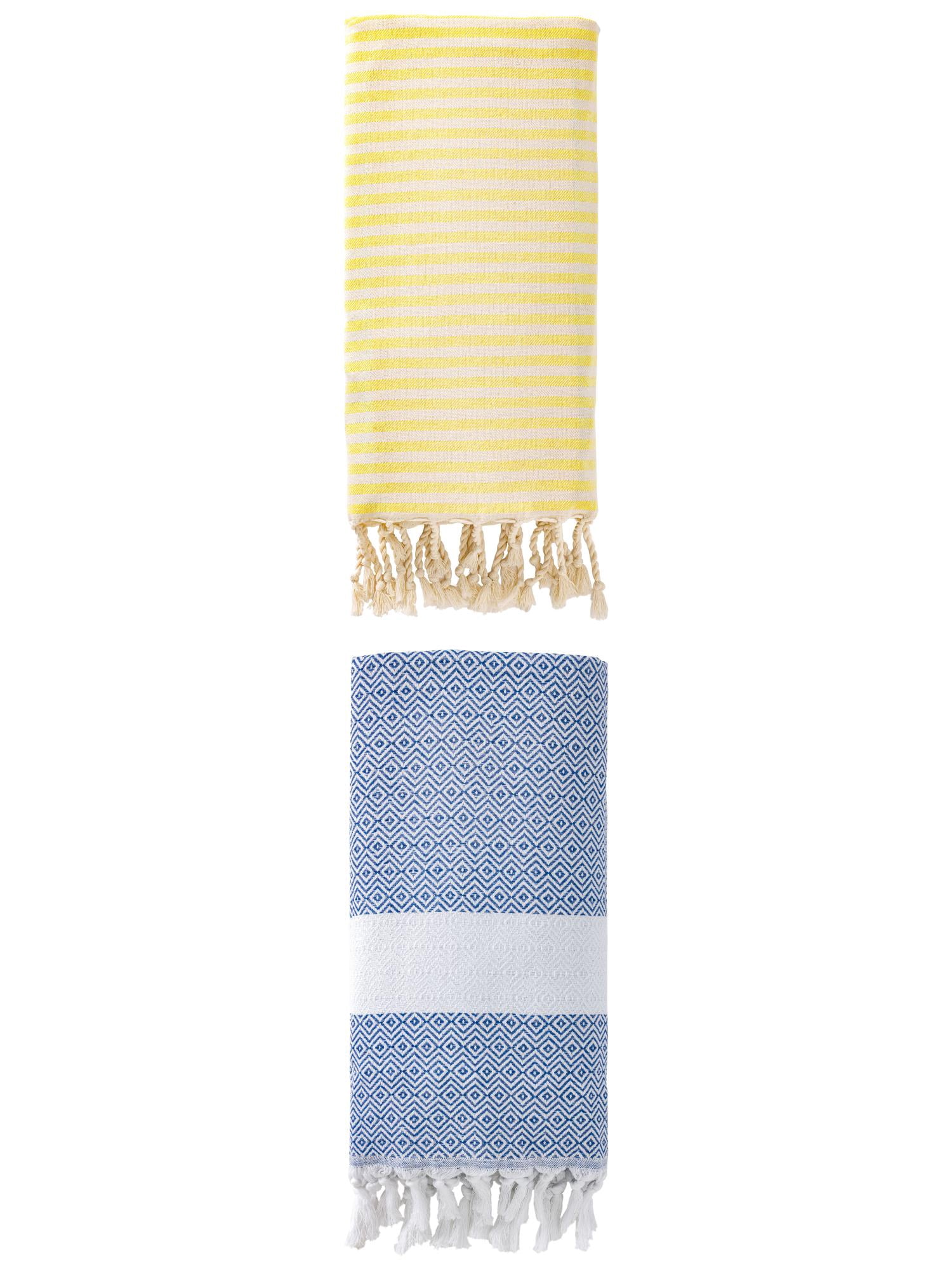 Unique Bargains 2 Pack Turkish Fast-Dry Beach Towel Light Yellow/Blue 71"x40"
