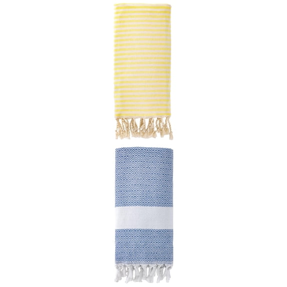 Unique Bargains 2 Pack Turkish Fast-Dry Beach Towel Light Yellow/Blue 71"x40"