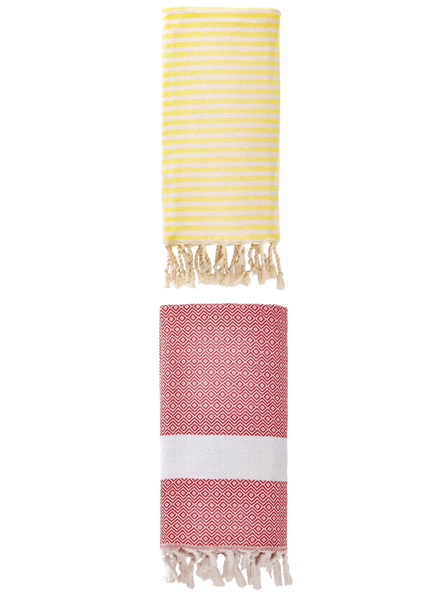 Unique Bargains 2 Pack Turkish Fast-Dry Beach Towel Light Yellow/Crimson 71"x40"