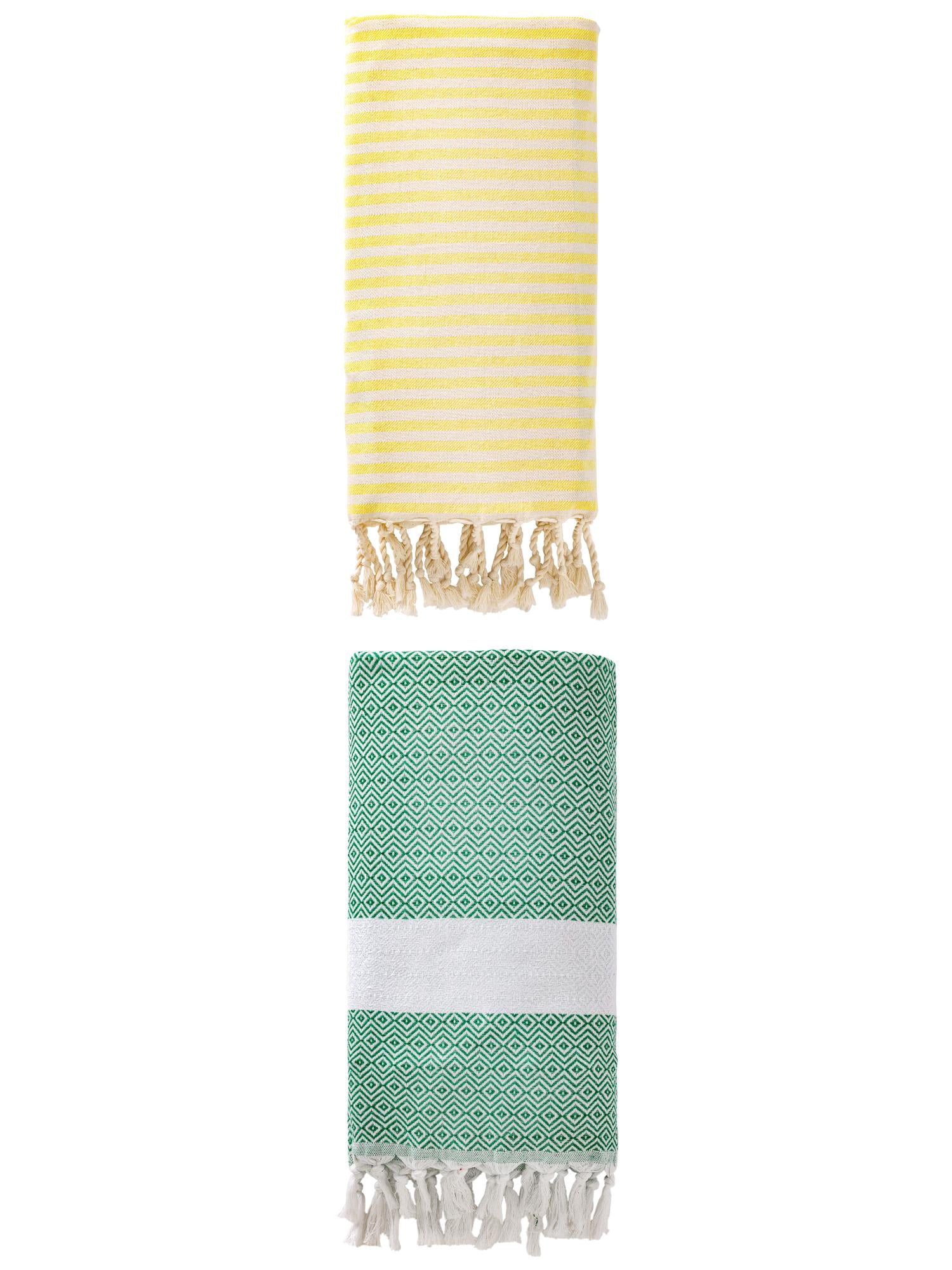 Unique Bargains 2 Pack Turkish Fast-Dry Beach Towel Light Yellow/Dark Green 71"x40"