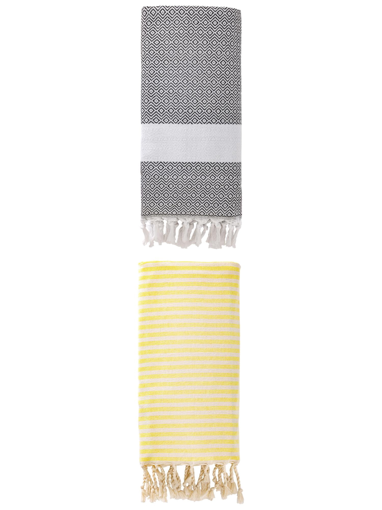 Unique Bargains 2 Pack Turkish Fast-Dry Beach Towel Light Yellow/Dark Grey 71"x40"