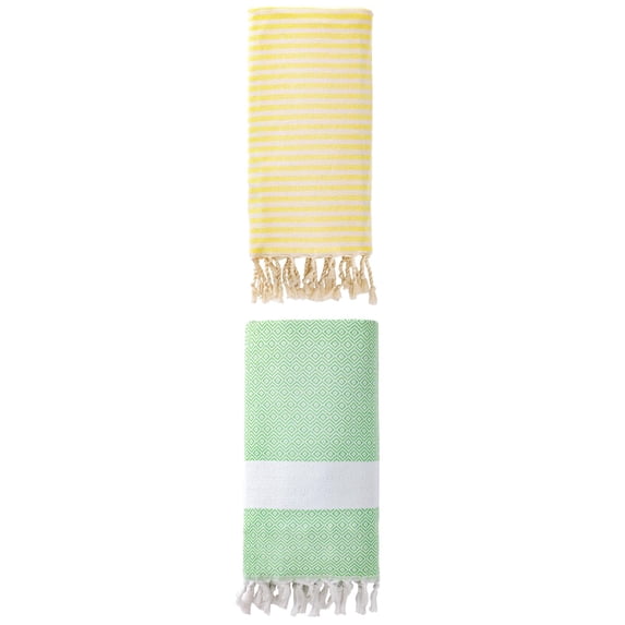 Unique Bargains 2 Pack Turkish Fast-Dry Beach Towel Light Yellow/Green 71"x40"