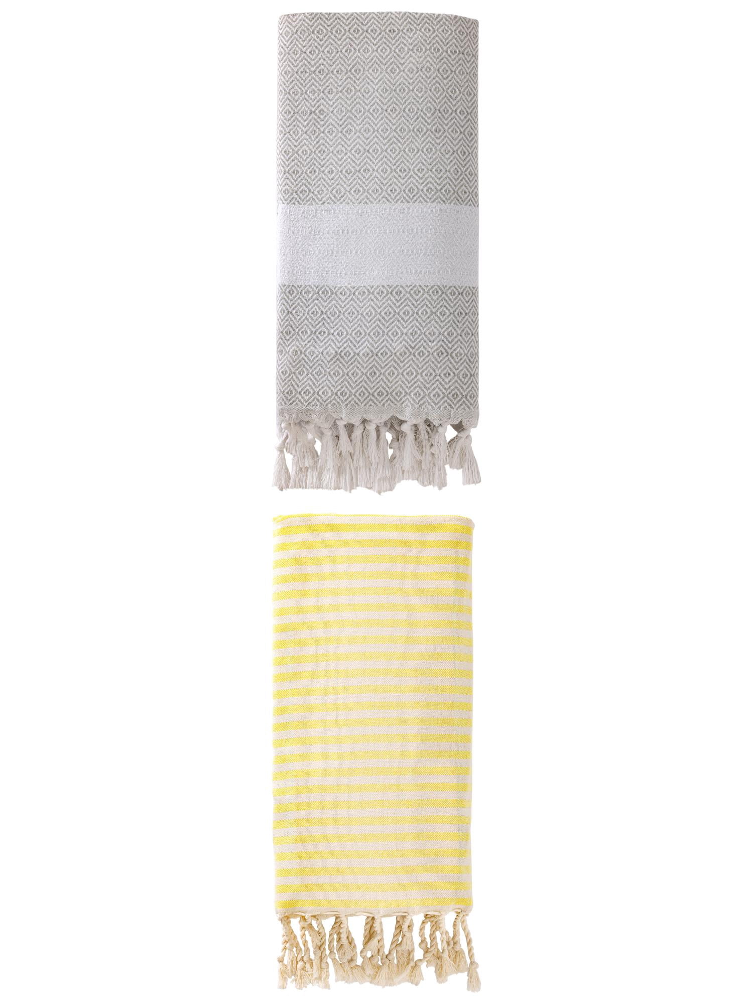 Unique Bargains 2 Pack Turkish Fast-Dry Beach Towel Light Yellow/Grey 71"x40"