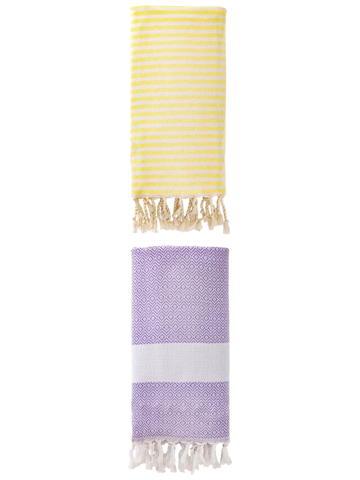 Unique Bargains 2 Pack Turkish Fast-Dry Beach Towel Light Yellow/Light Purple 71"x40"