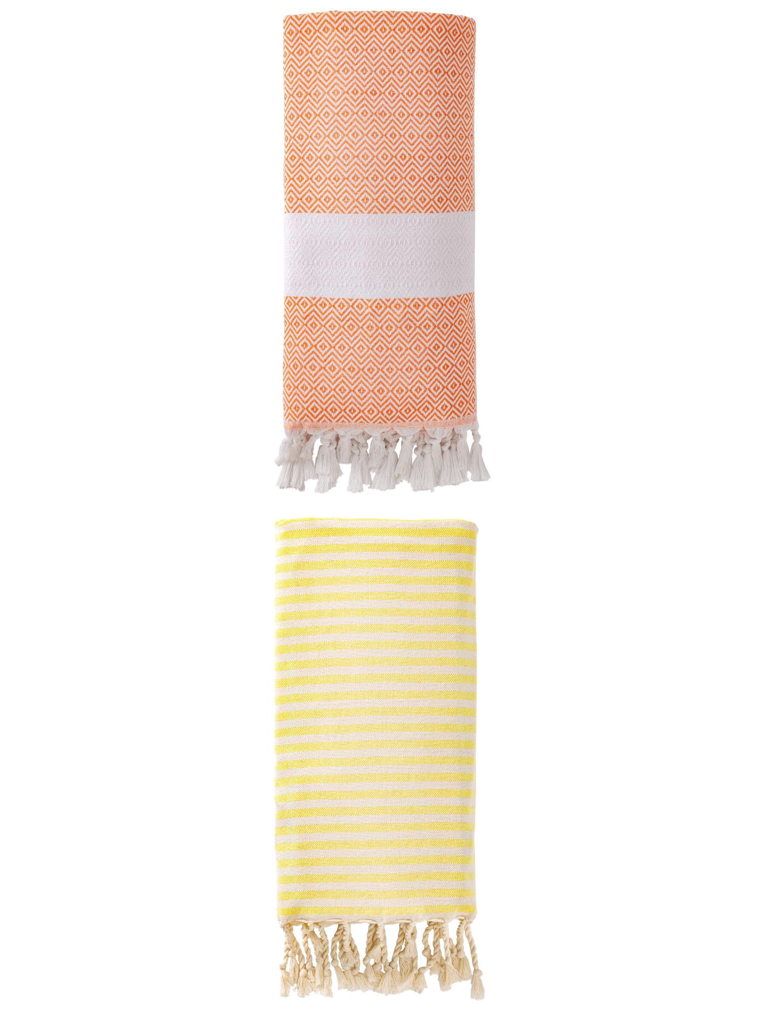 Unique Bargains 2 Pack Turkish Fast-Dry Beach Towel Light Yellow/Orange 71"x40"