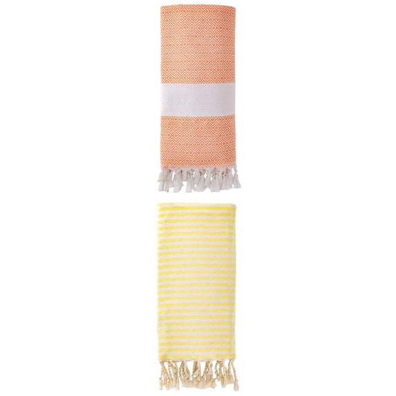 Unique Bargains 2 Pack Turkish Fast-Dry Beach Towel Light Yellow/Orange 71"x40"