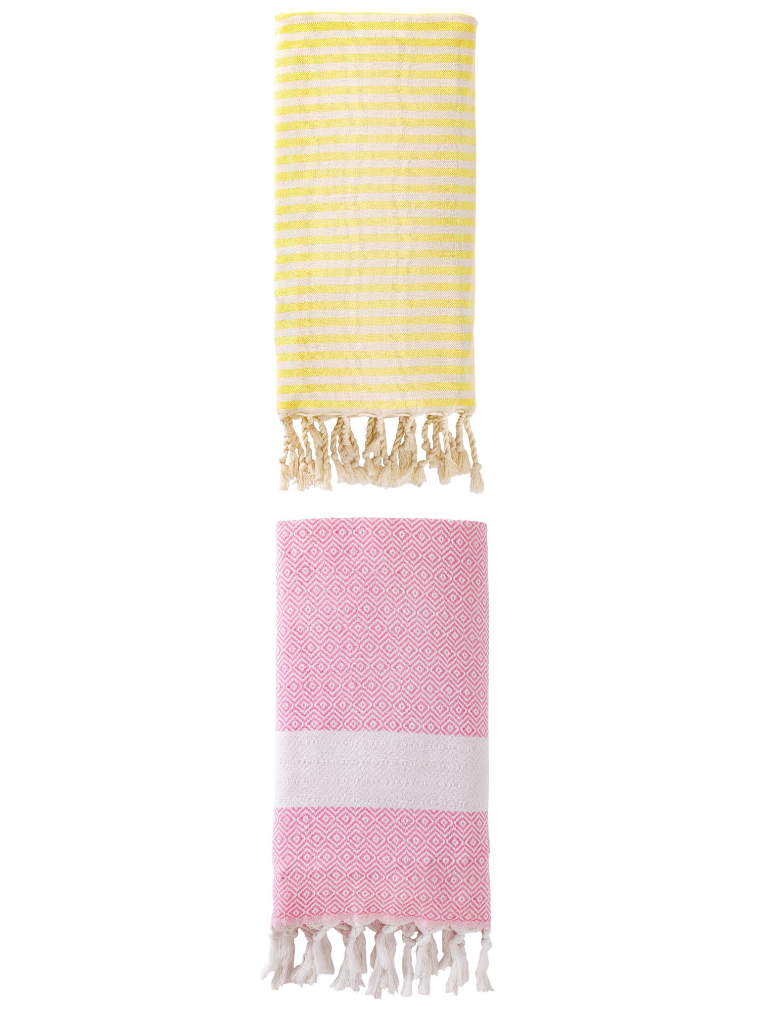 Unique Bargains 2 Pack Turkish Fast-Dry Beach Towel Light Yellow/Pink 71"x40"