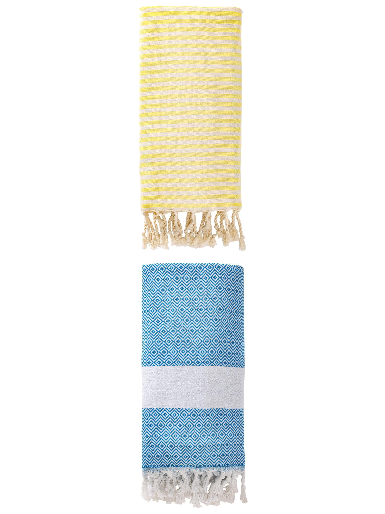Unique Bargains 2 Pack Turkish Fast-Dry Beach Towel Light Yellow/Sky Blue 71"x40"