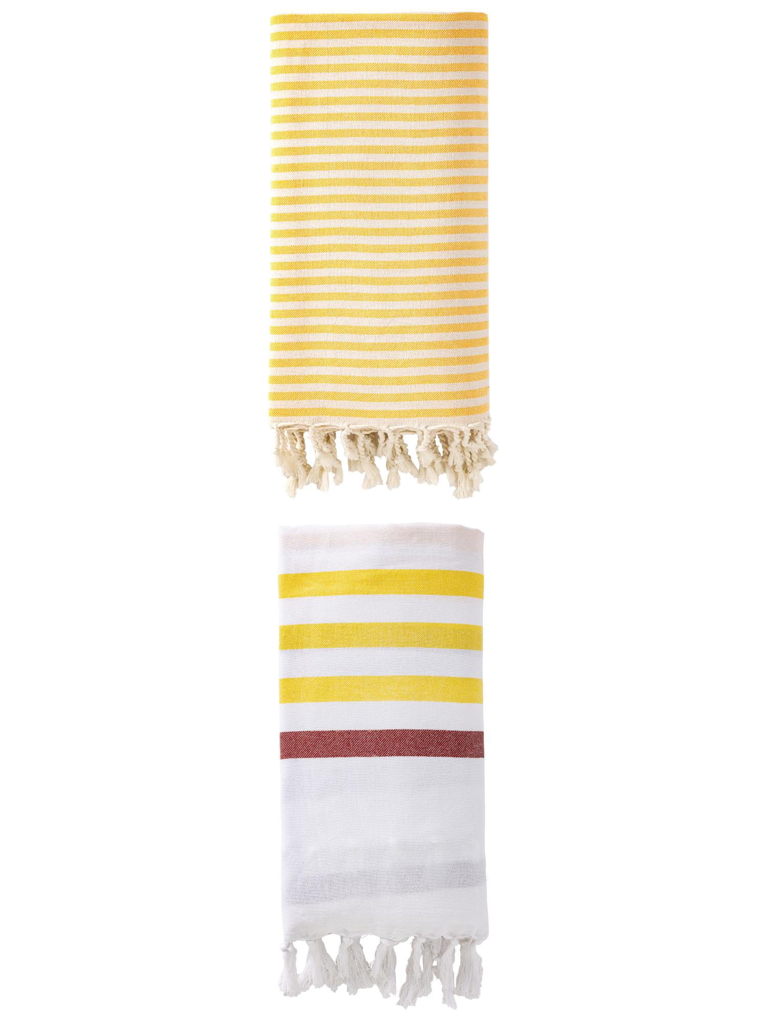 Unique Bargains 2 Pack Turkish Quick Dry Beach Towel with Tassel Trim Brown/Yellow 71"x40"